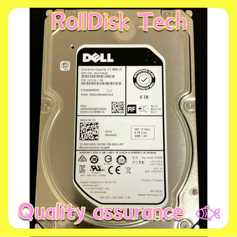 New DELL ST6000NM0095 RHVWG 0RHVWG 3.5" 6TB 7.2K 12GBPS 512E SAS HARD DRIVE HDD
