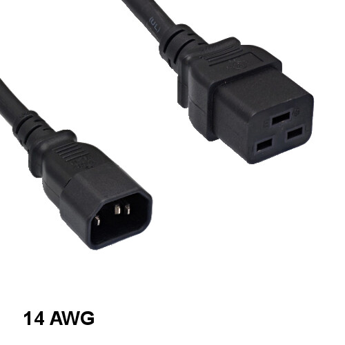 Kentek 6' ft 14 AWG Power Cord IEC-60320 C14 to C19 15A/250V SJT Heavy-Duty Blk