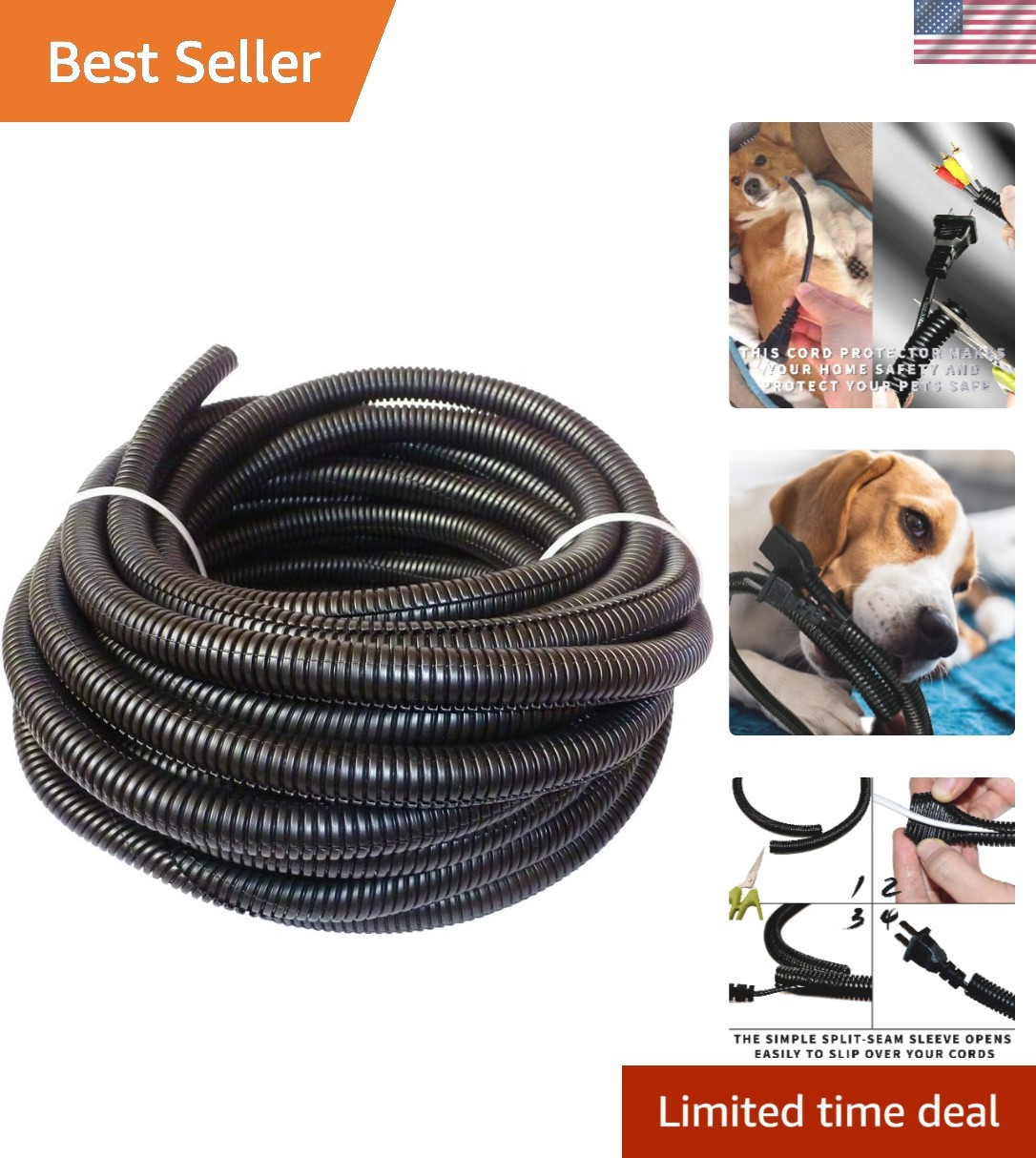 30 ft Dog Cat Cord Protector Electric Wires Covers Wire Loom Tubing Protect W...