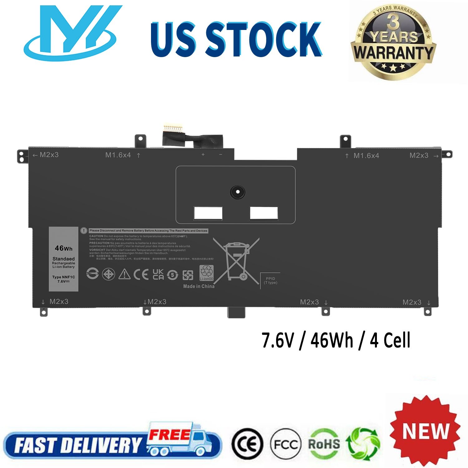 ✅NNF1C Battery For Dell XPS 13 2 in 1 9365 XPS 13 9365 2-in-1 2017 XPS 13 46WH