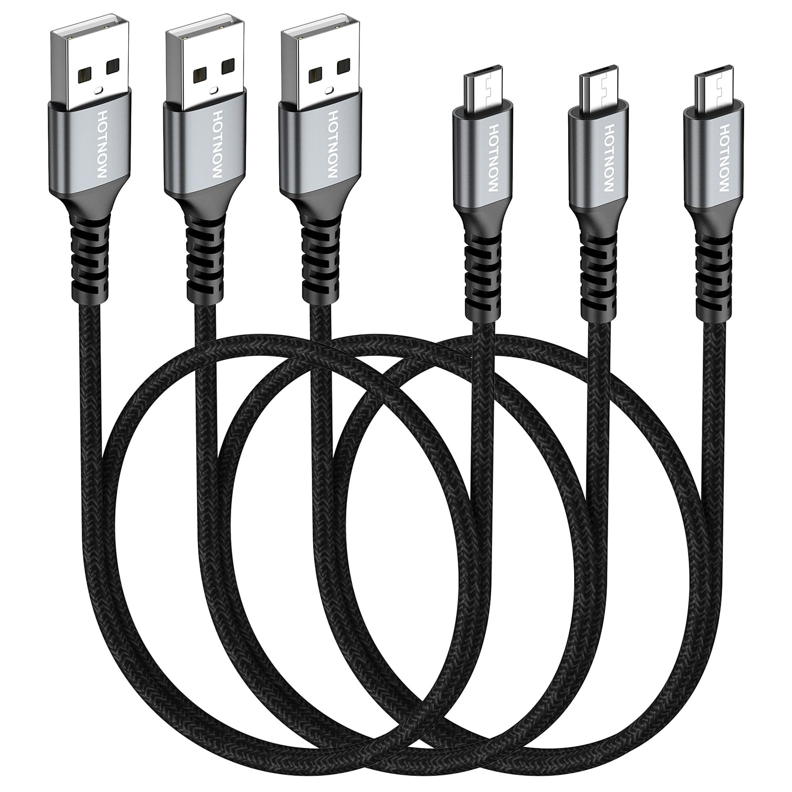HOTNOW Short Micro USB Cable 1.5FT [3Pack], USB2.0 1.5FT+1.5FT+1.5FT, Black 