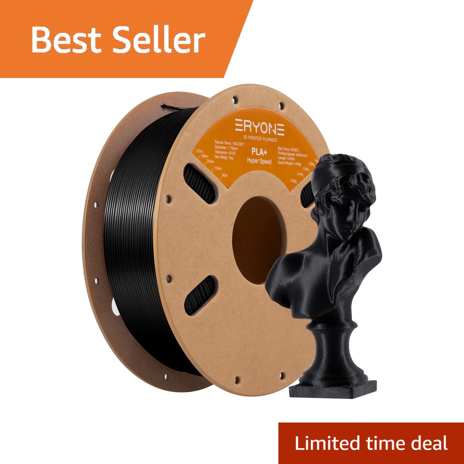 ERYONE High Speed PLA+ 1.75mm 3D Filament, Black 1kg