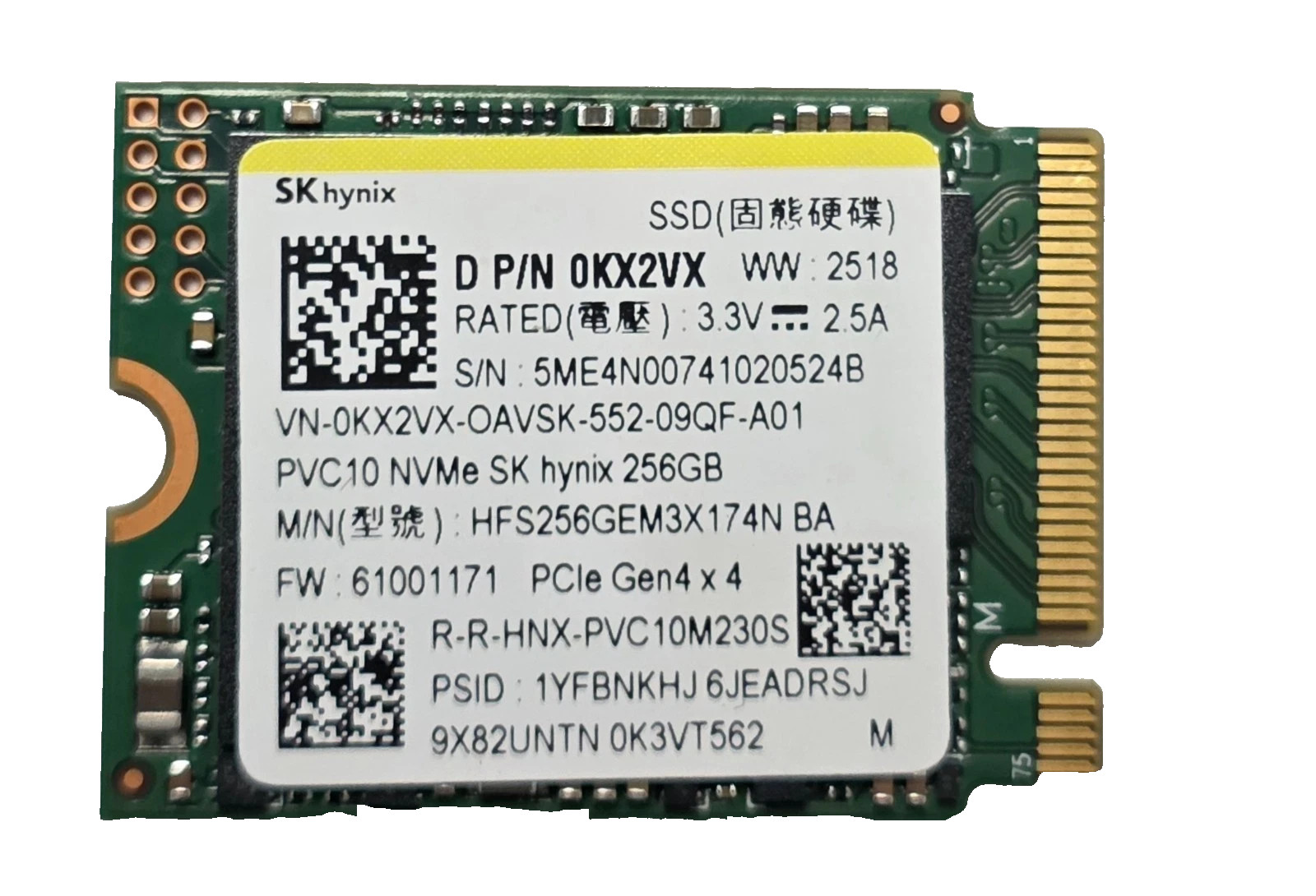 SK Hynix PVC10 256GB 2230 - M.2 NVME Gen 4x4 SSD HFS256GEM3X174N- 100% Health