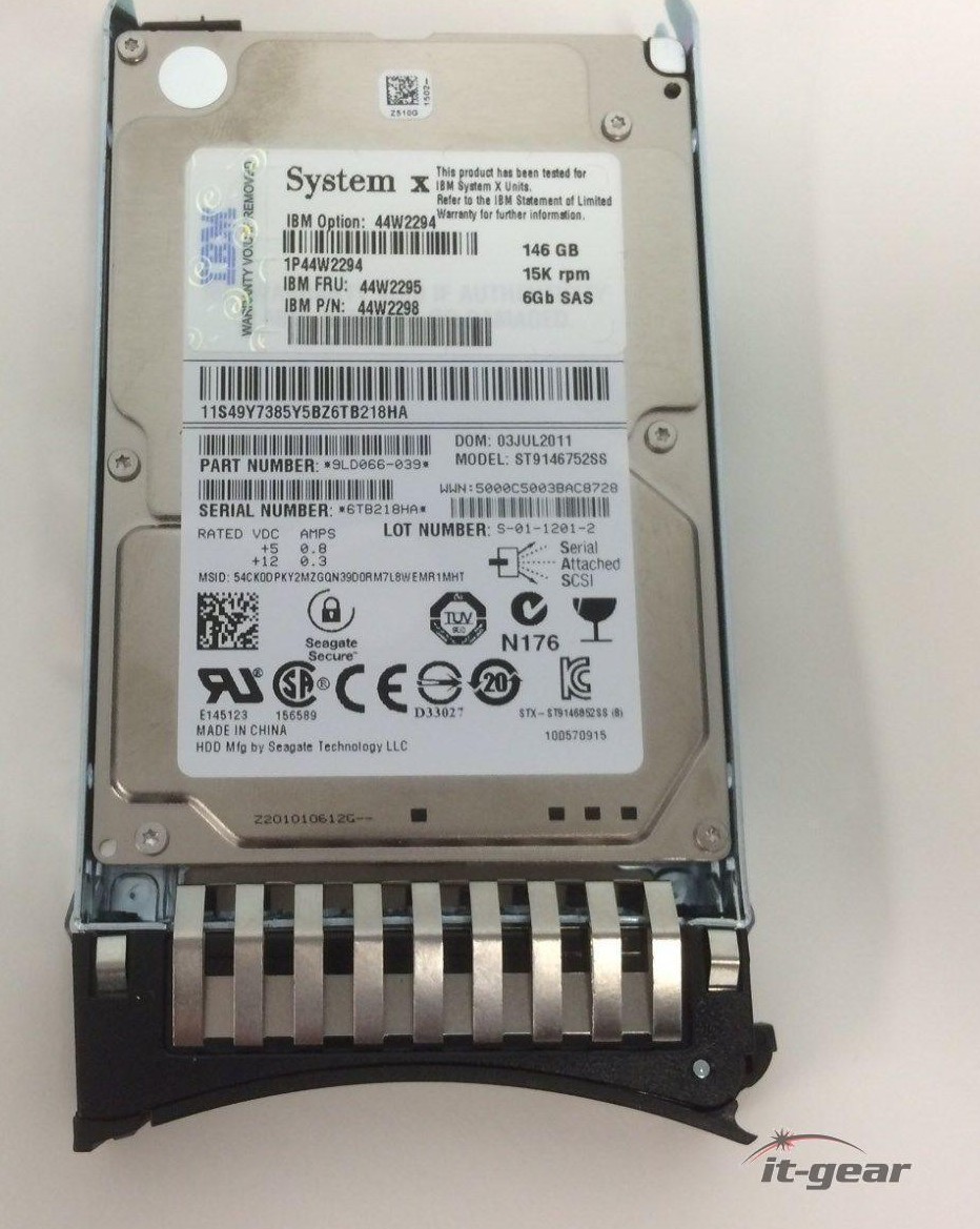 IBM 146GB 15K SAS 2.5" SED HDD 44W2294 44W2295 44W2298