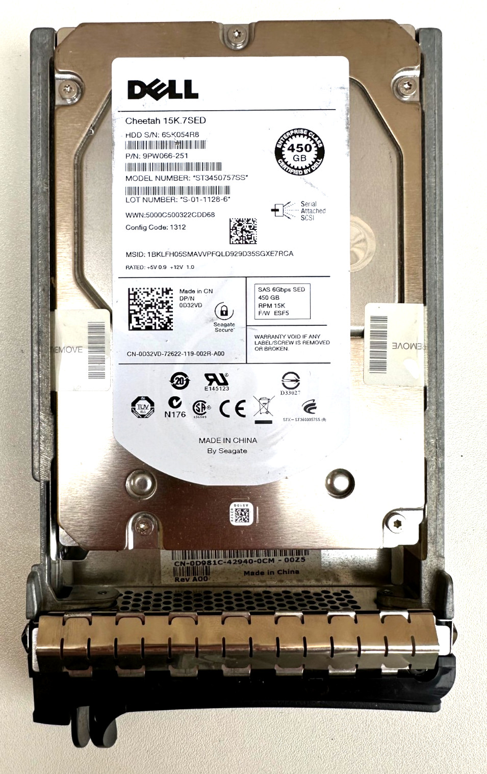 AU Hard drive Seagate ST3450857SS 450Gb 15K.7 SAS with caddy 9FM066-008