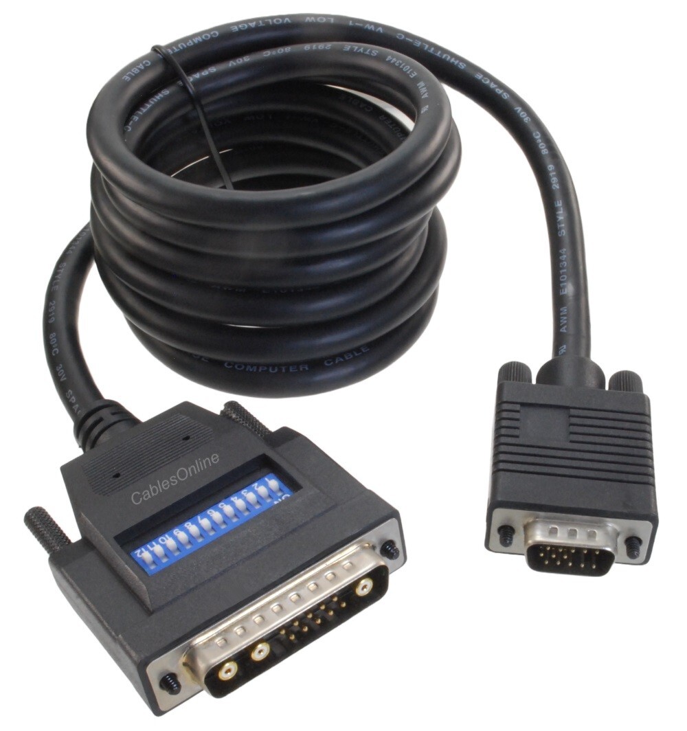 6ft. 13W3 Male to SVGA (HD15) Male Universal Cable w/ 12 Dip Switches, W3-606