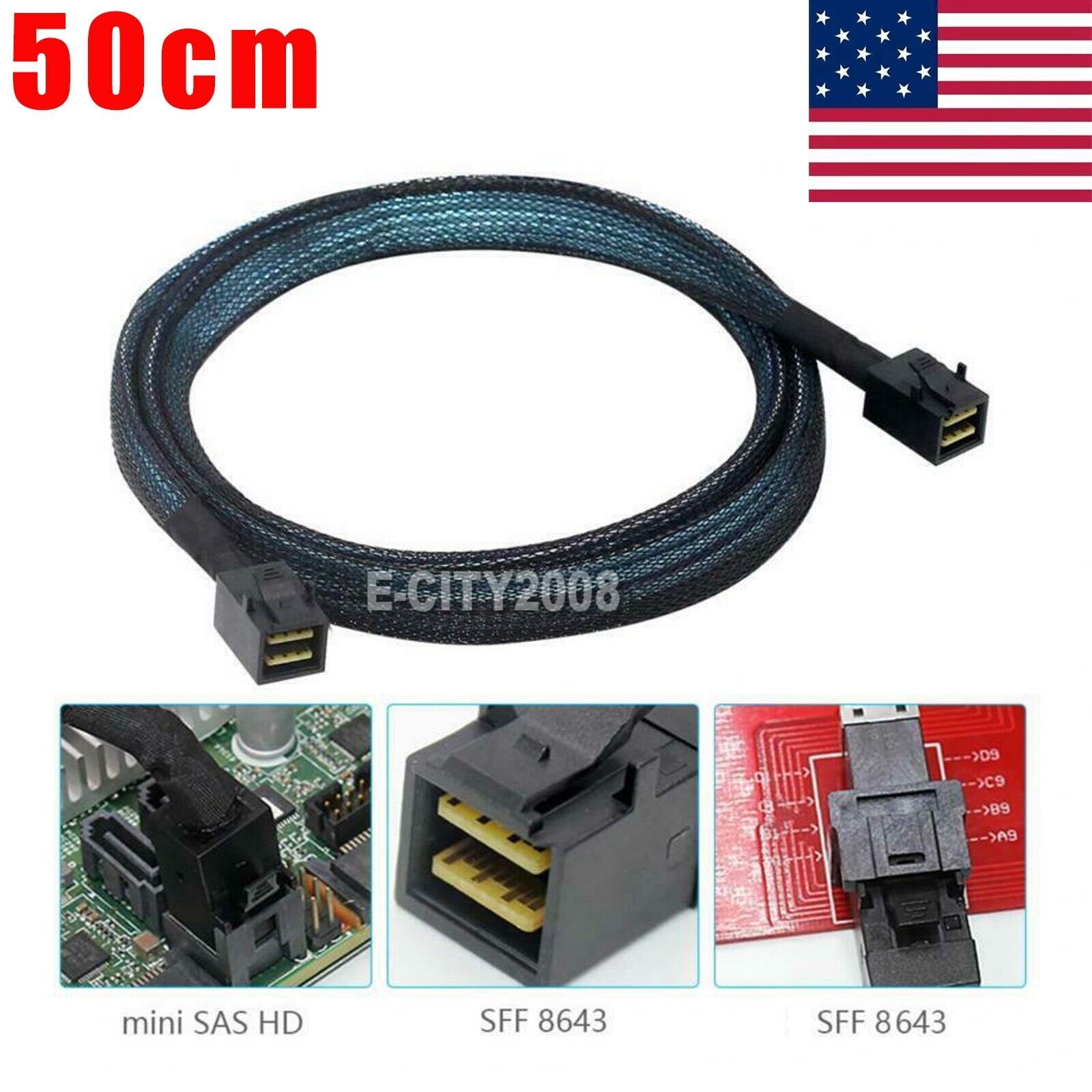 2Pcs 12Gbps Internal HD Mini SAS SFF-8643 to SFF-8643 Cable 100-Ohm 0.5~1M