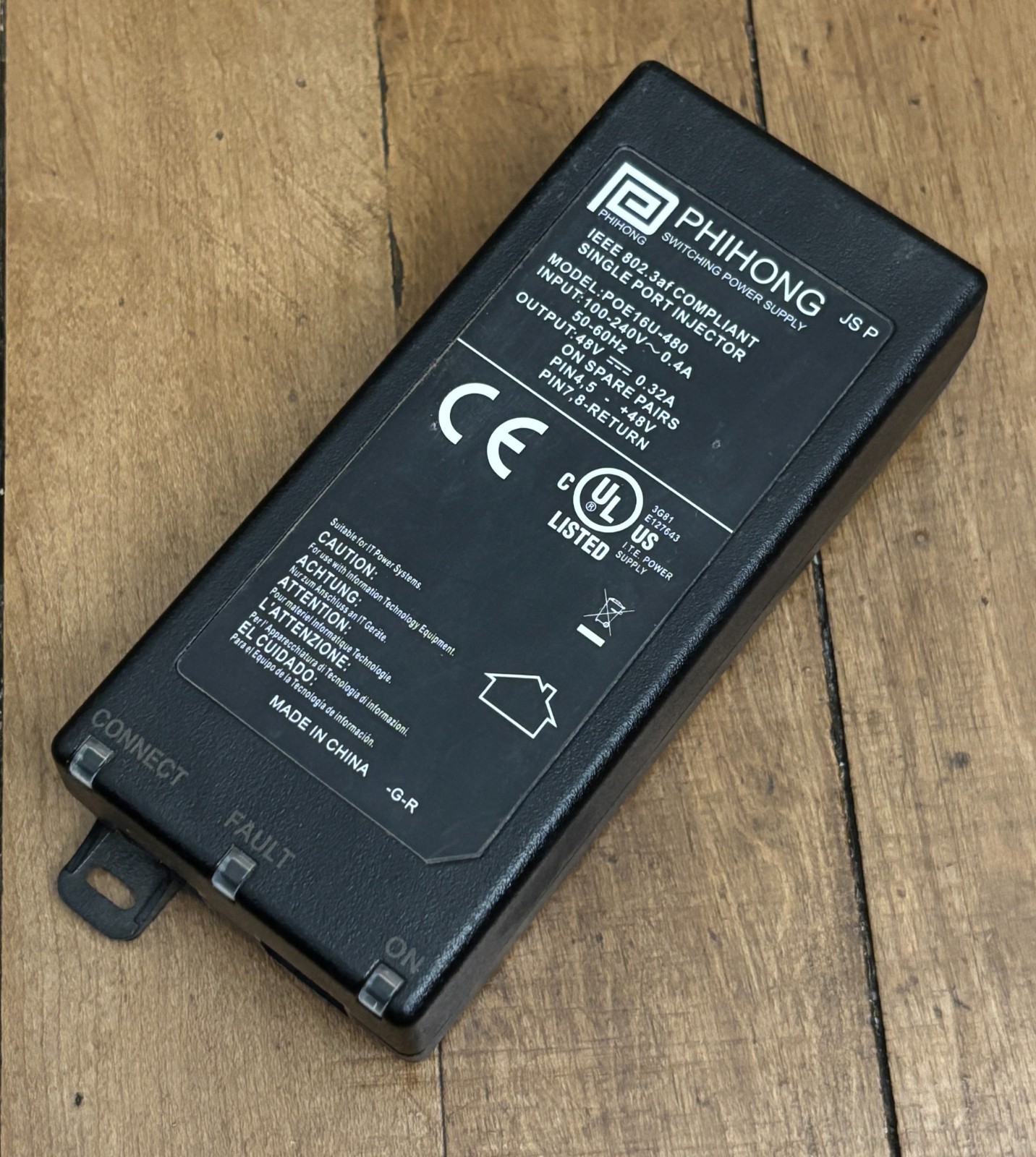 Phihong POE16U-480 Single Port Power of Ethernet (PoE ) 48V 0.32A