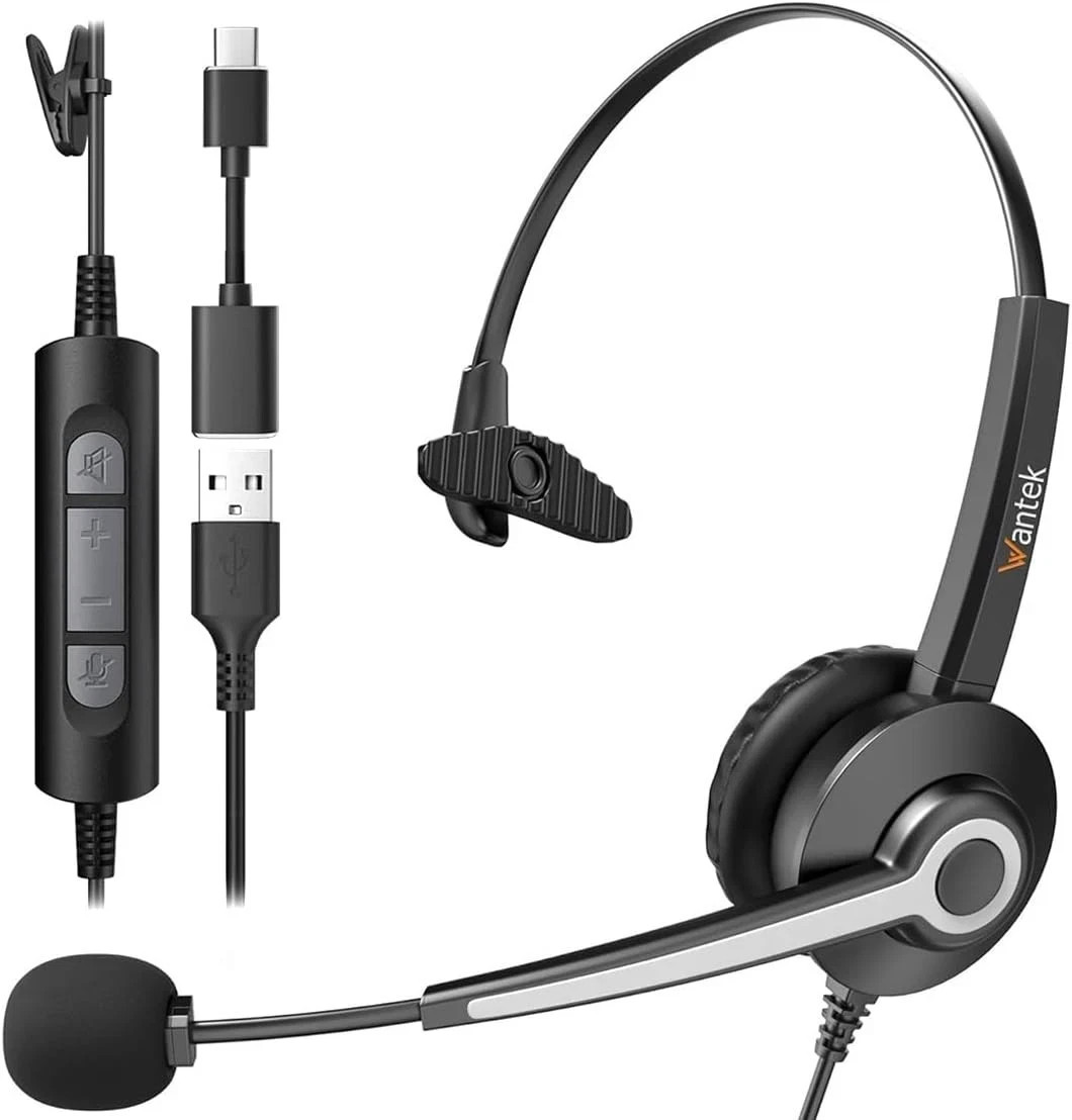 Wantek A681 Wired Headset Microphone USB For Call Center Home Working Laptop PC