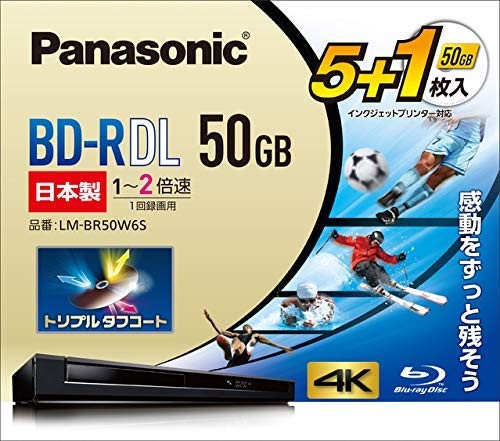 Panasonic 2x speed Blu-ray disc single-sided dual-layer 50GB (5 discs + 1 extra