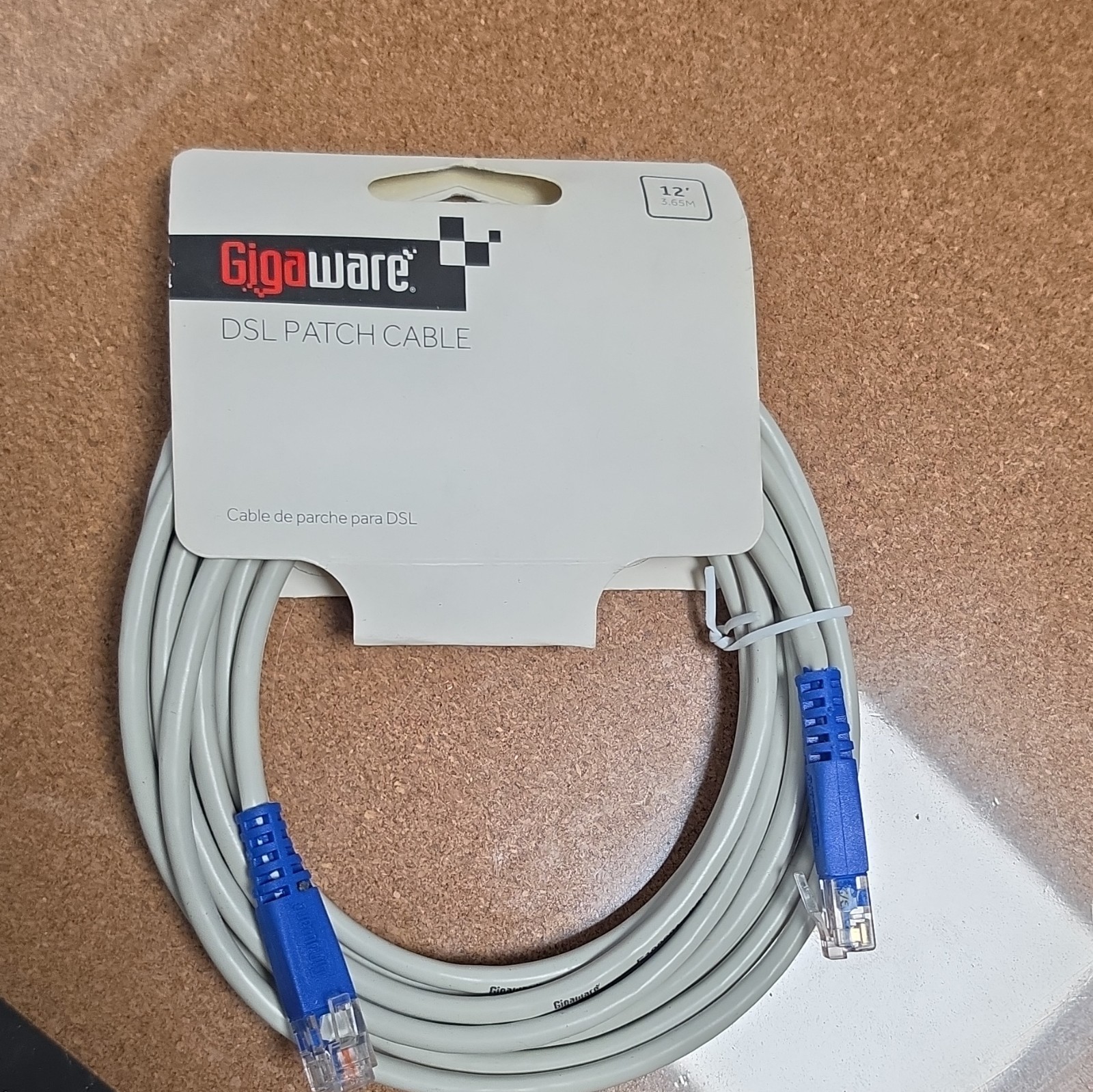 Gigaware Gold-Plated DSL Patch Cable 12 ft RJ-11 to RJ-11 Gray/Blue