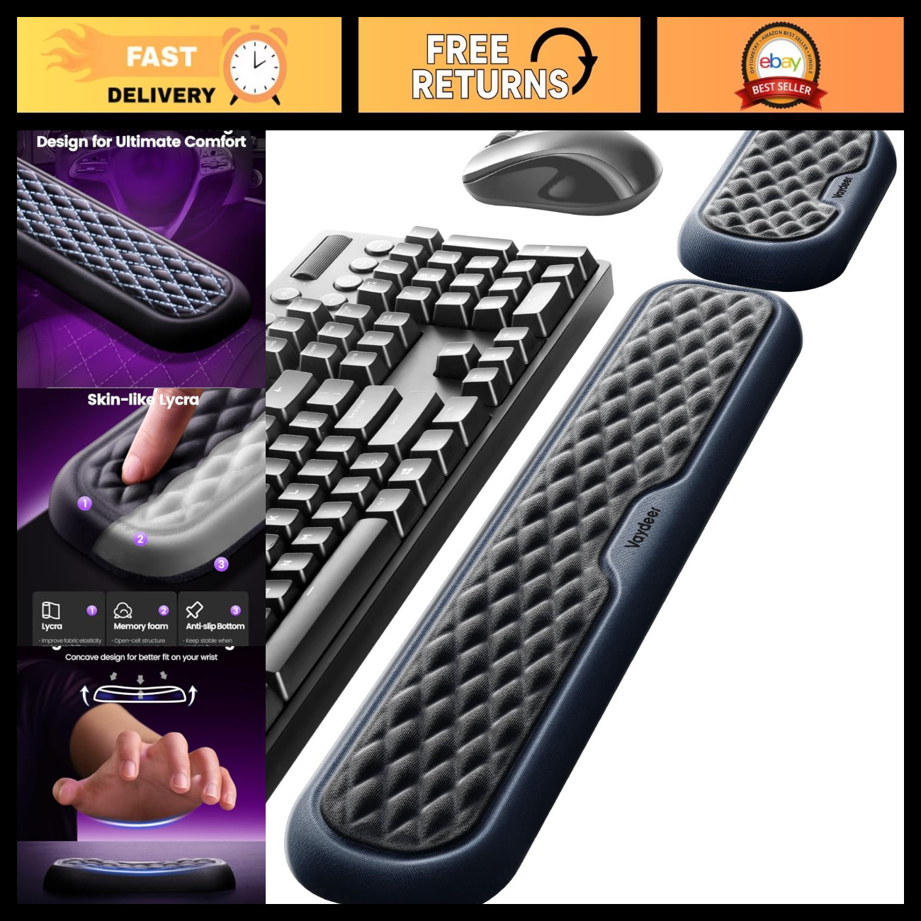 Ergonomic Wrist Rest Pad for Keyboard & Mouse, Soft Memory Foam Arm Cushion, Des
