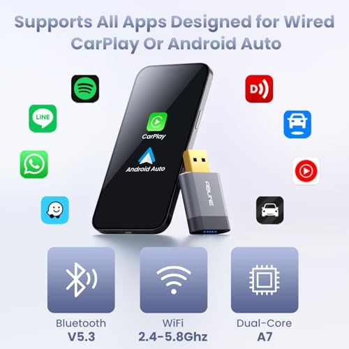 GRAY - ABUNE MINI WIRELESS CARPLAY ADAPTER FOR APPLE (2025 UPGRADED), 2 IN 1