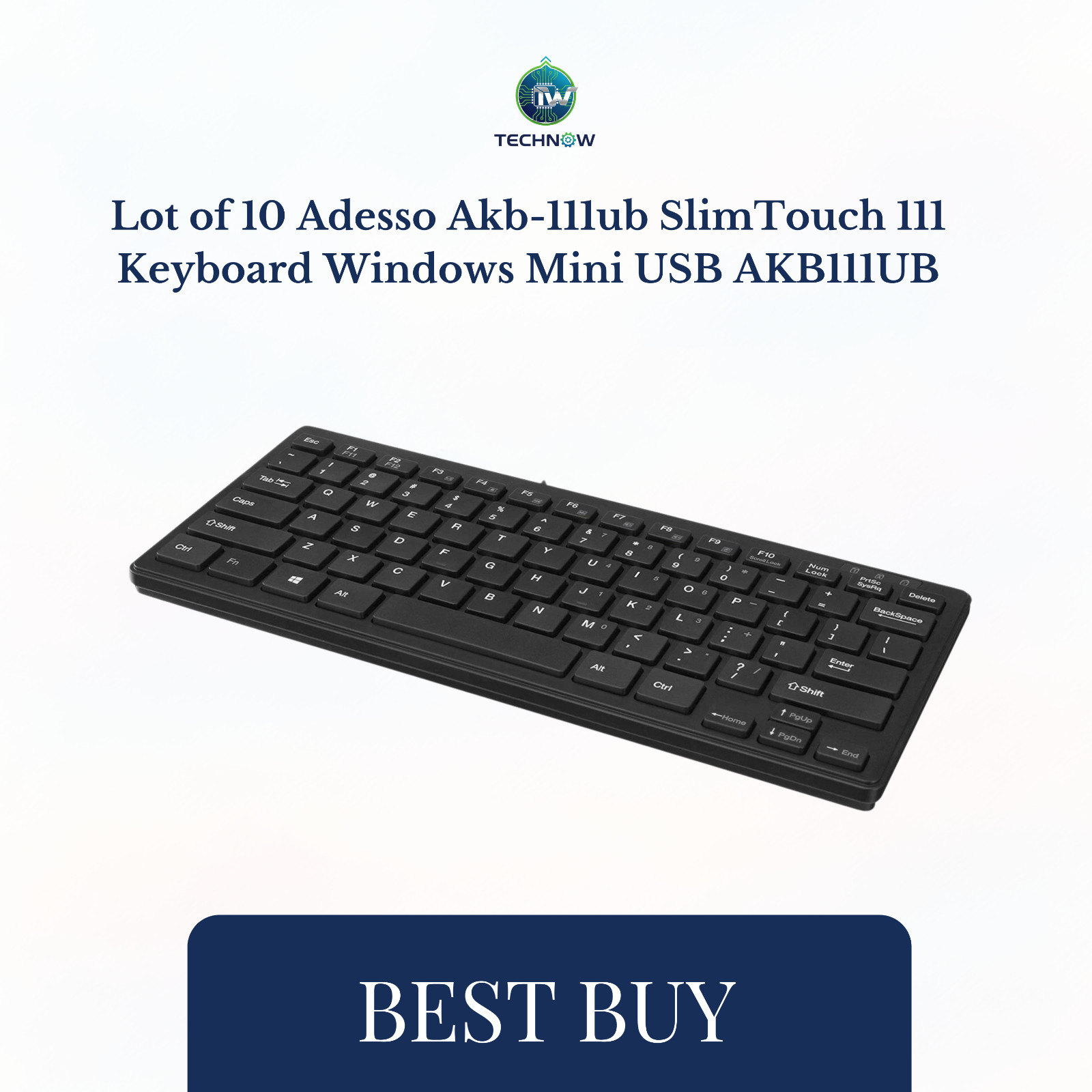 Lot of 10 Adesso Akb-111ub SlimTouch 111 Keyboard Windows Mini USB AKB111UB