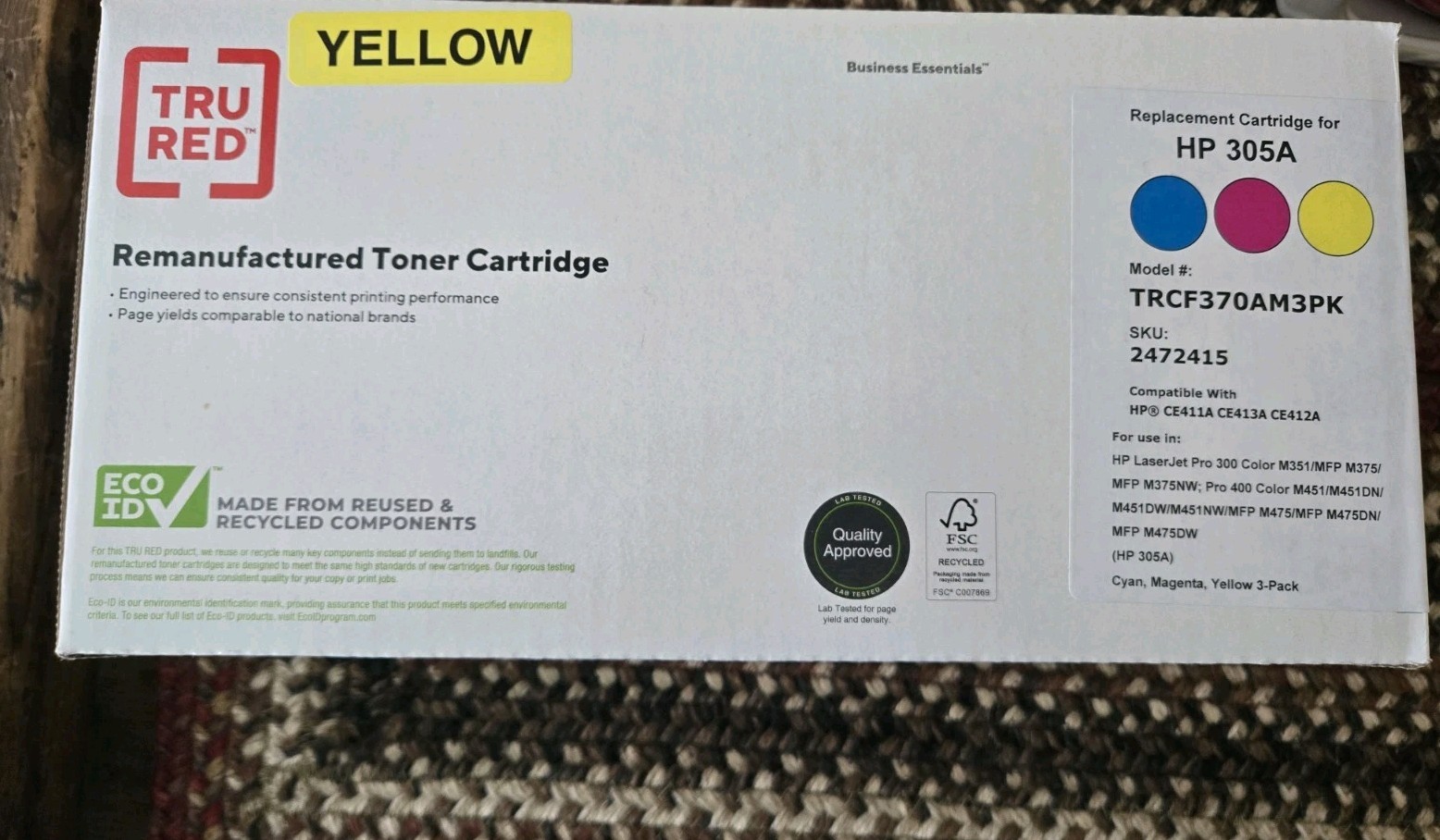 TRU RED Reman. Toner Cartridge Yellow For HP 305A Model#TRCF370AM3PK