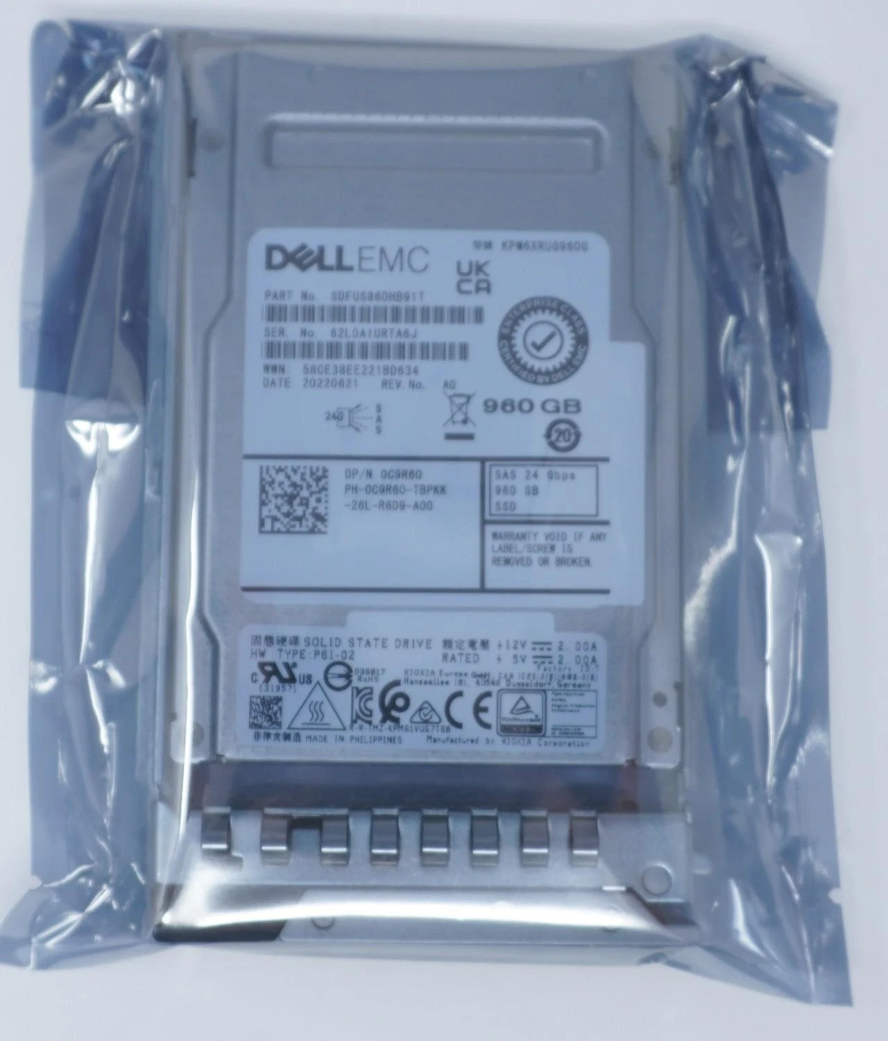  0C9R60 KPM6XRUG960G DELL 960GB BiCS 24G RI SAS 2.5 SSD New