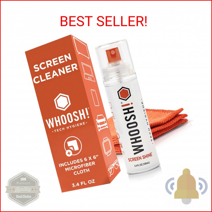 WHOOSH Screen Shine Go XL - 3.4 fl oz with Microfiber Cloth - Powerful Streak-F