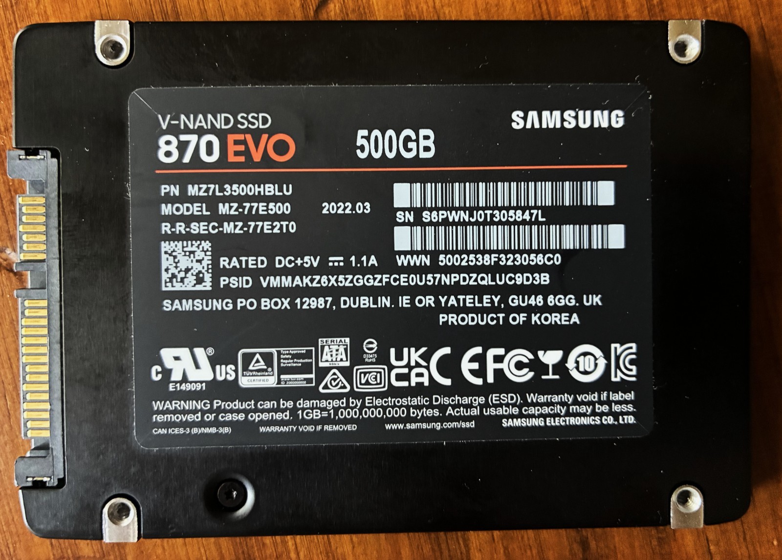 Samsung 870 EVO 500GB 2.5" SATA III Internal SSD V-NAND Laptop/PC MZ-77E500