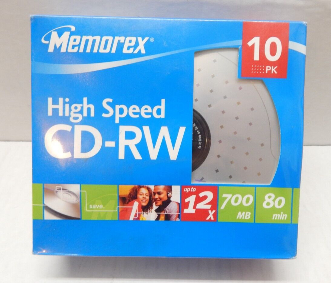 CD High Speed Memorex 10Pack Music CD-RW Discs 12X 700Mb 80min Blank W/cases