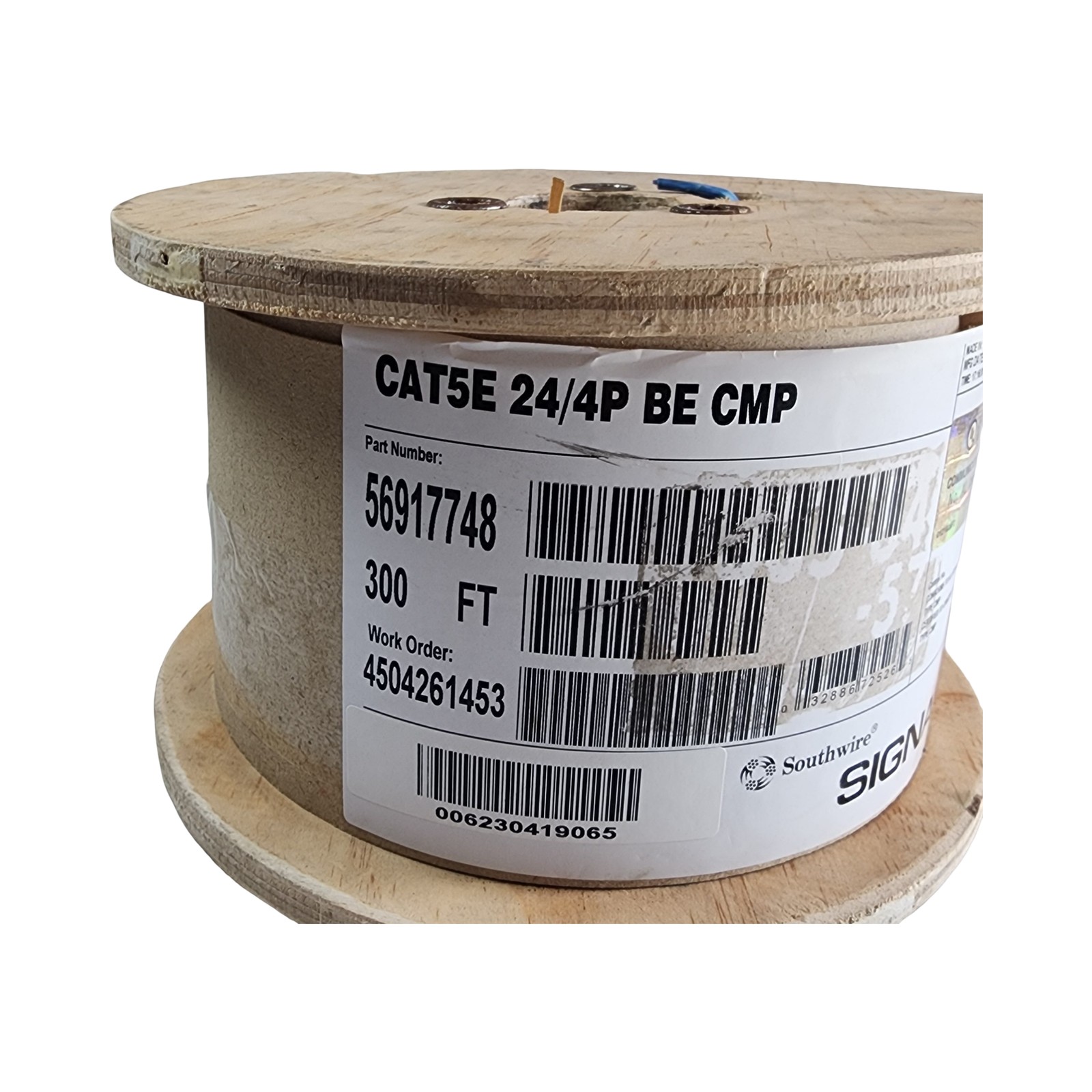 Southwire CAT5e Cable 300 ft Plenum CMP Ethernet Blue Bulk Spool 24/4P