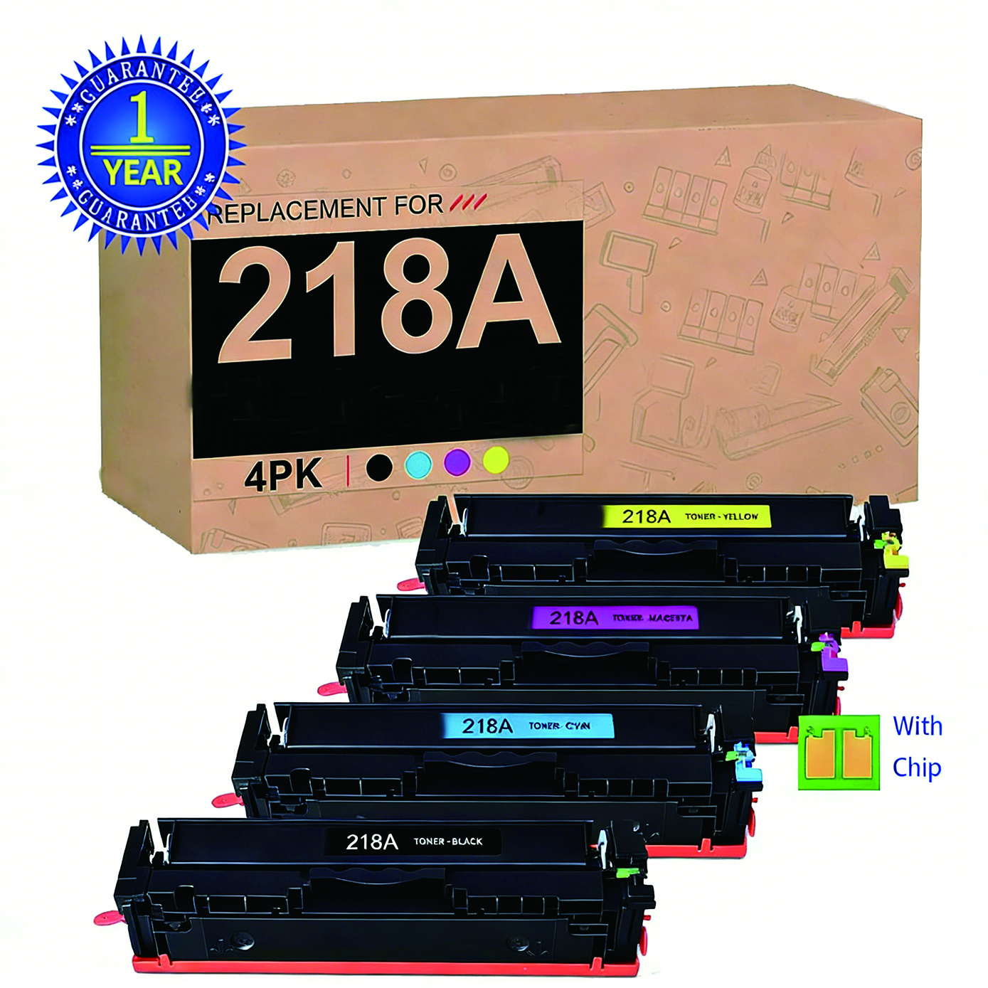 4PK W2180A Toner Fits HP 218A LaserJet Pro 3201dw MFP 3301 3301fdw [WITH CHIP]