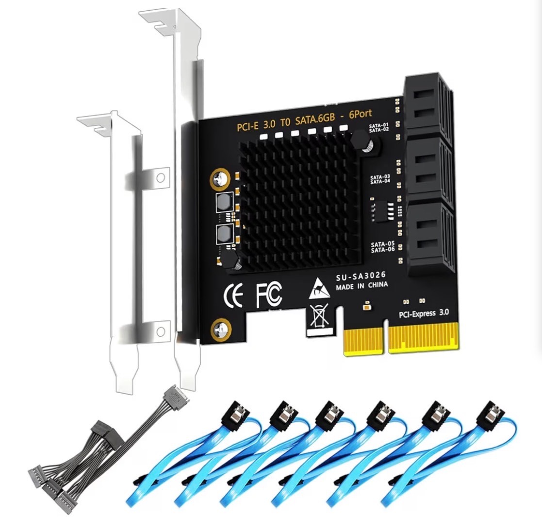 SA3026-C 6-Port PCIe X4 SATA Expansion Card with SATA and Power Cables **NEW**