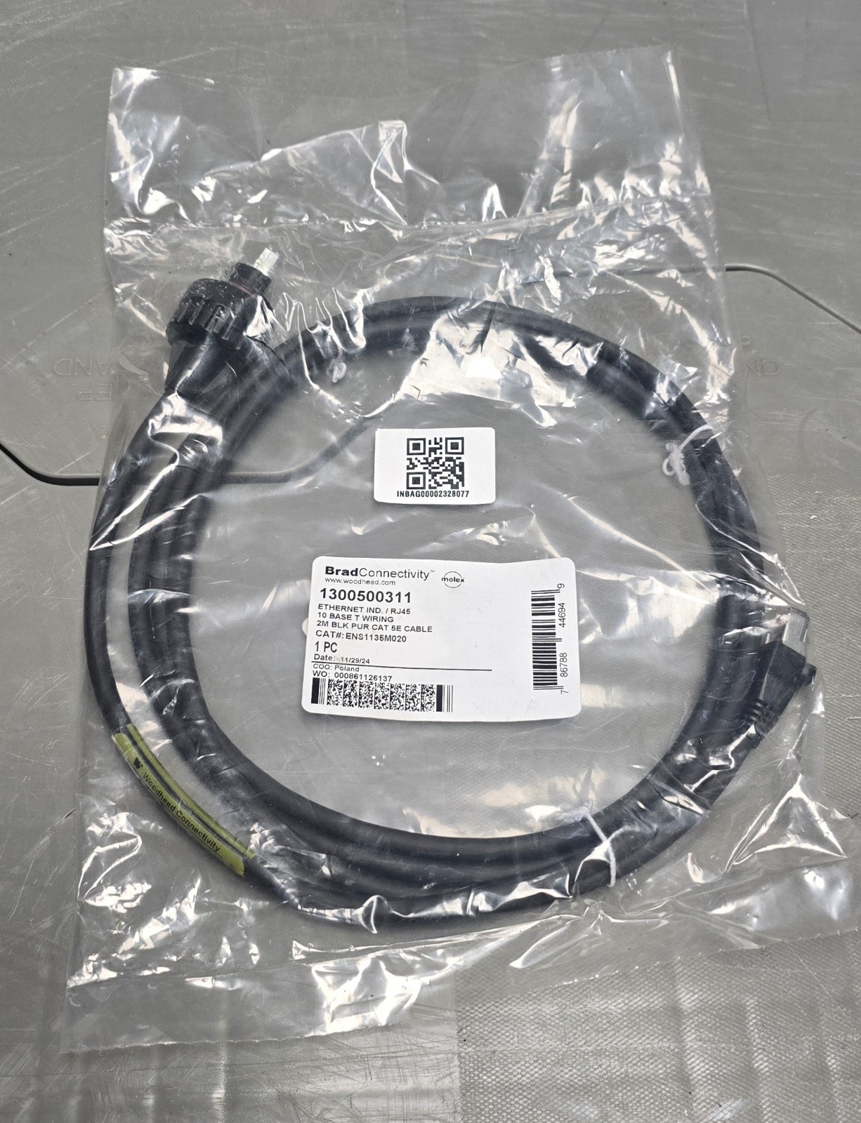 Molex Brad 1300500311 2m Cat5e Industrial Ethernet RJ45 New