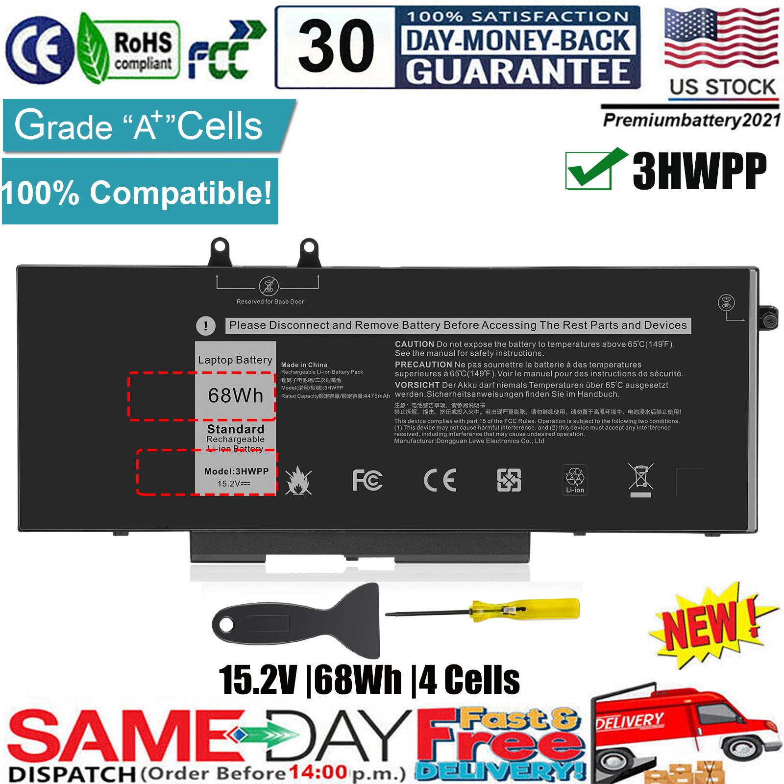 ✅LOT 3HWPP LAPTOP BATTERY FOR DELL Latitude 5401 5410 5411 5501 Precision 3541