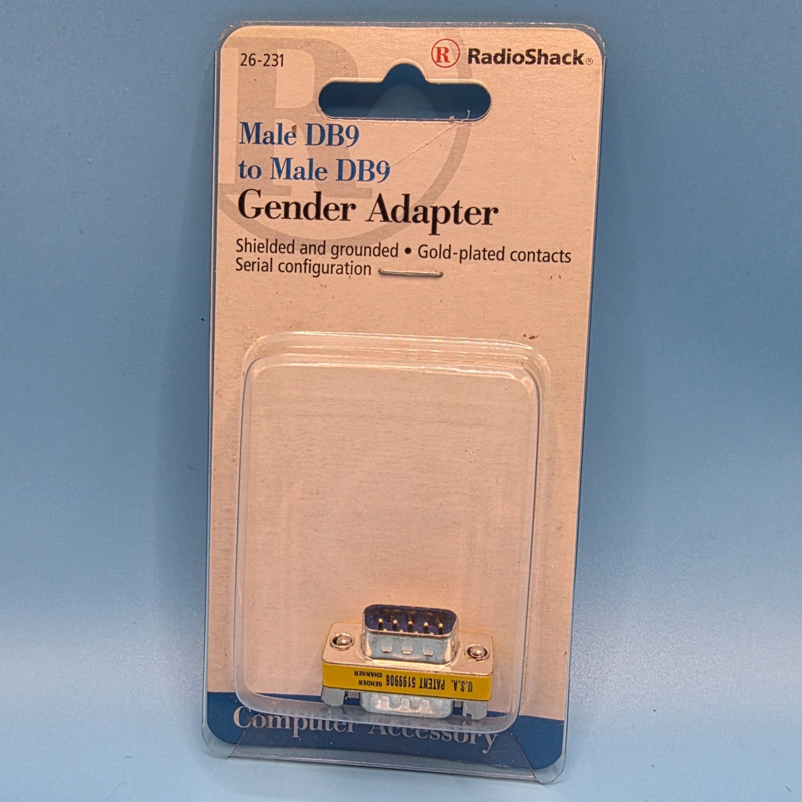 RadioShack male DB9 to male DB9 gender adapter in original packaging