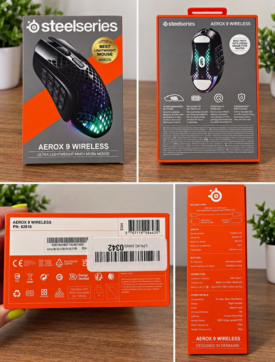 SteelSeries Aerox 9 Wireless Optical Gaming Mouse 18 Buttons 18000 DPI Black 