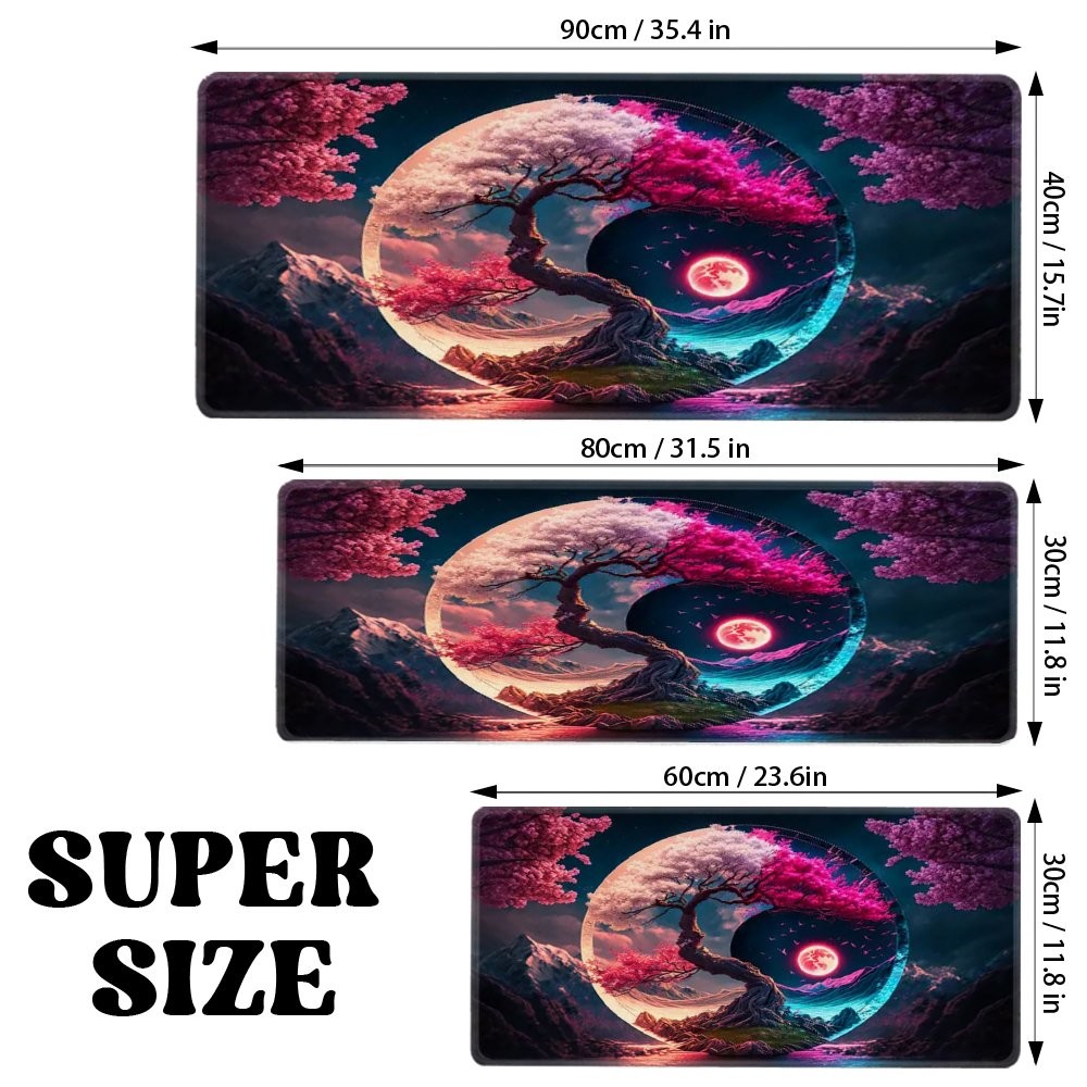 Yin Yang Tree Design Mouse Pad - XXL/XL/L/Super Big Large Gaming Mouse Mat, No