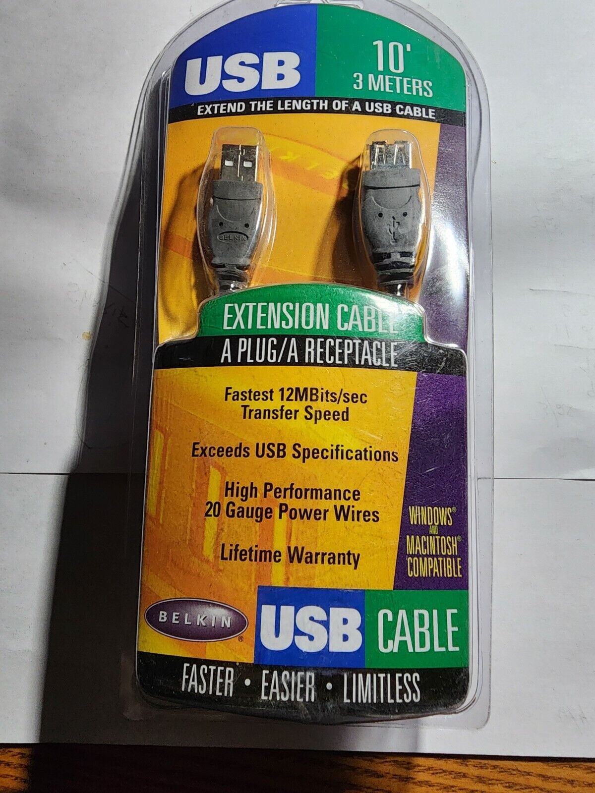 Belkin USB Cable 10’ Extension Cable 12Mbps- New B2