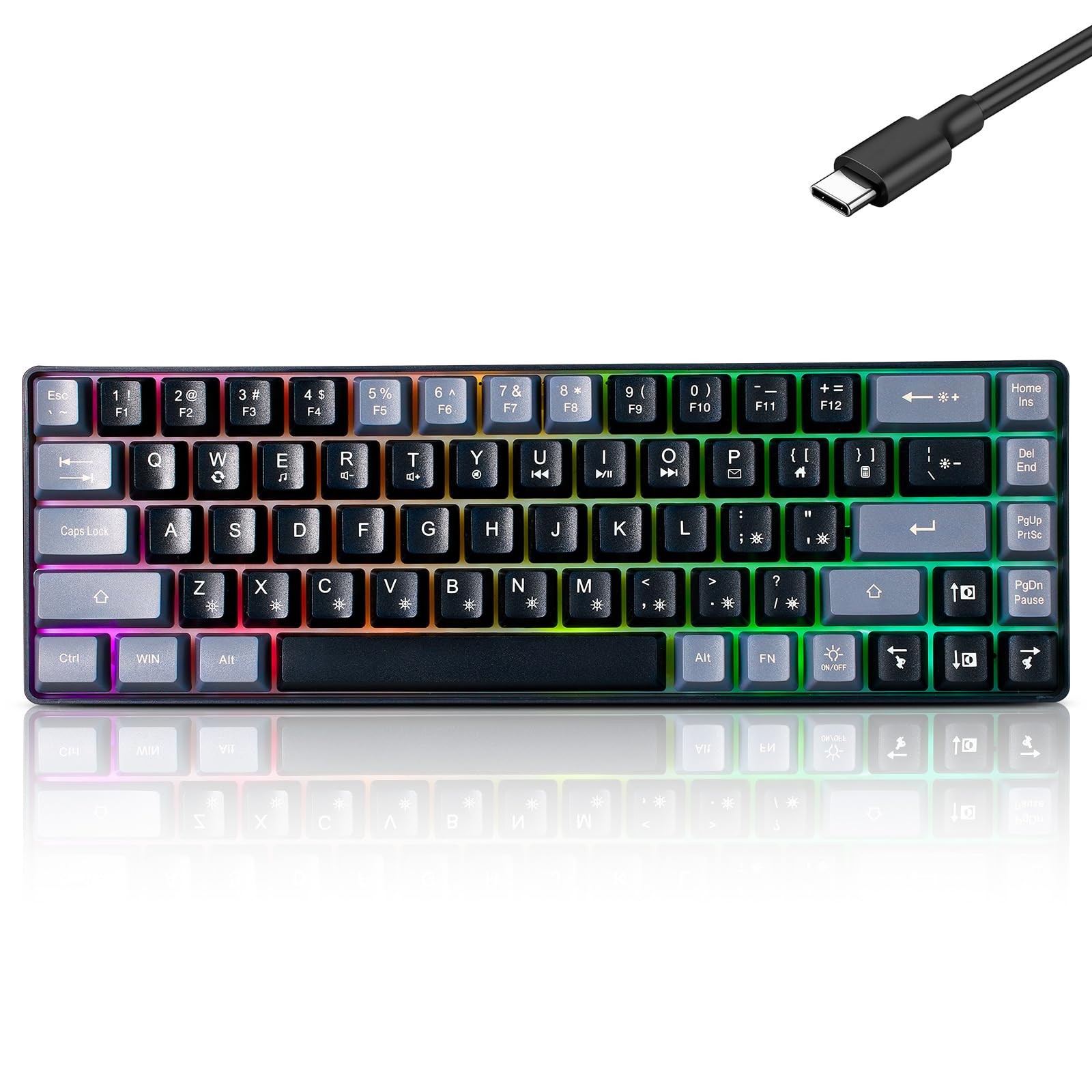 Wired Portable 60% Mechanical Feeling Gaming Keyboard,RGB LED Backlit Compact...