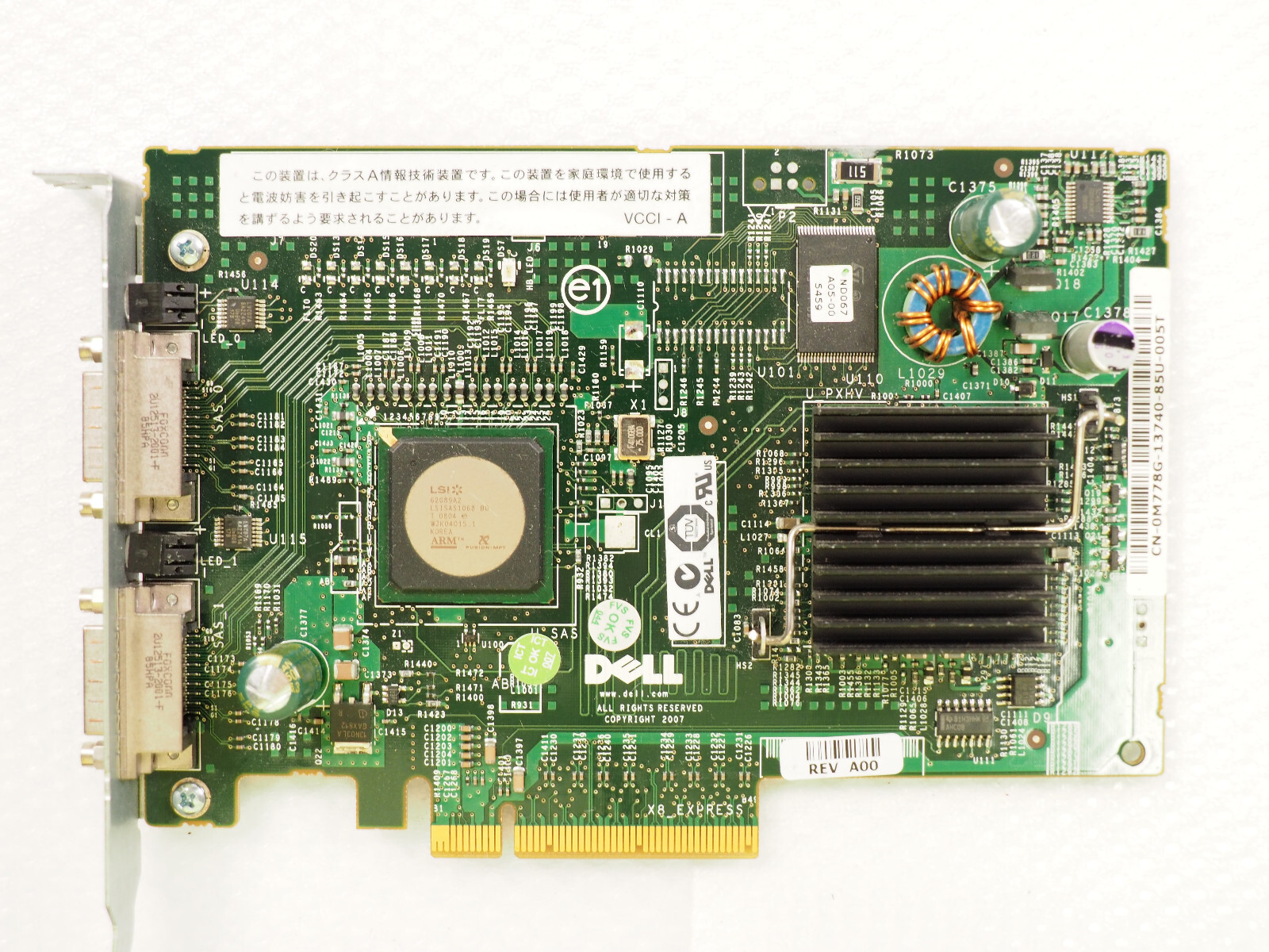 Dell M778G SAS 5/E 8-Port PCIe x 8 HBA PCI-E Raid Controller Card