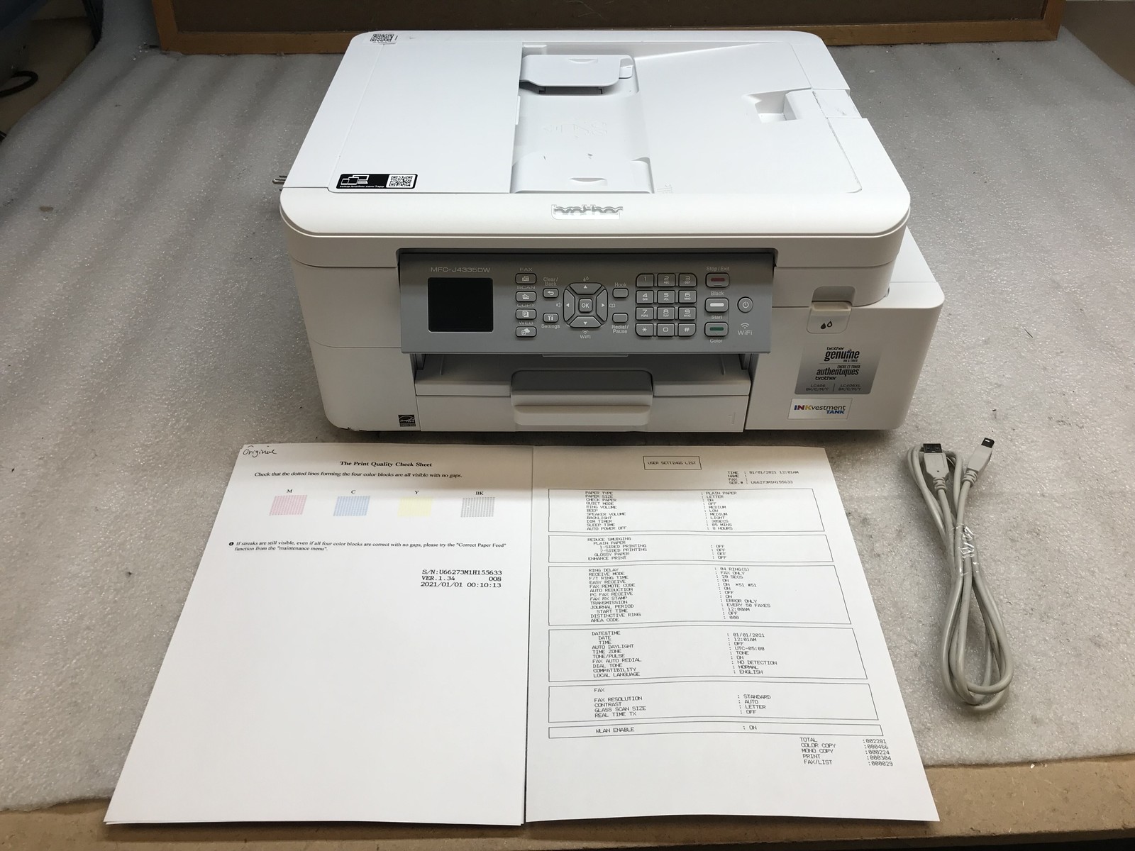 Brother MFC-J4335DW AIO Color Inkjet Printer Wireless 2.3k Pg Ct w/ Ink & Cables