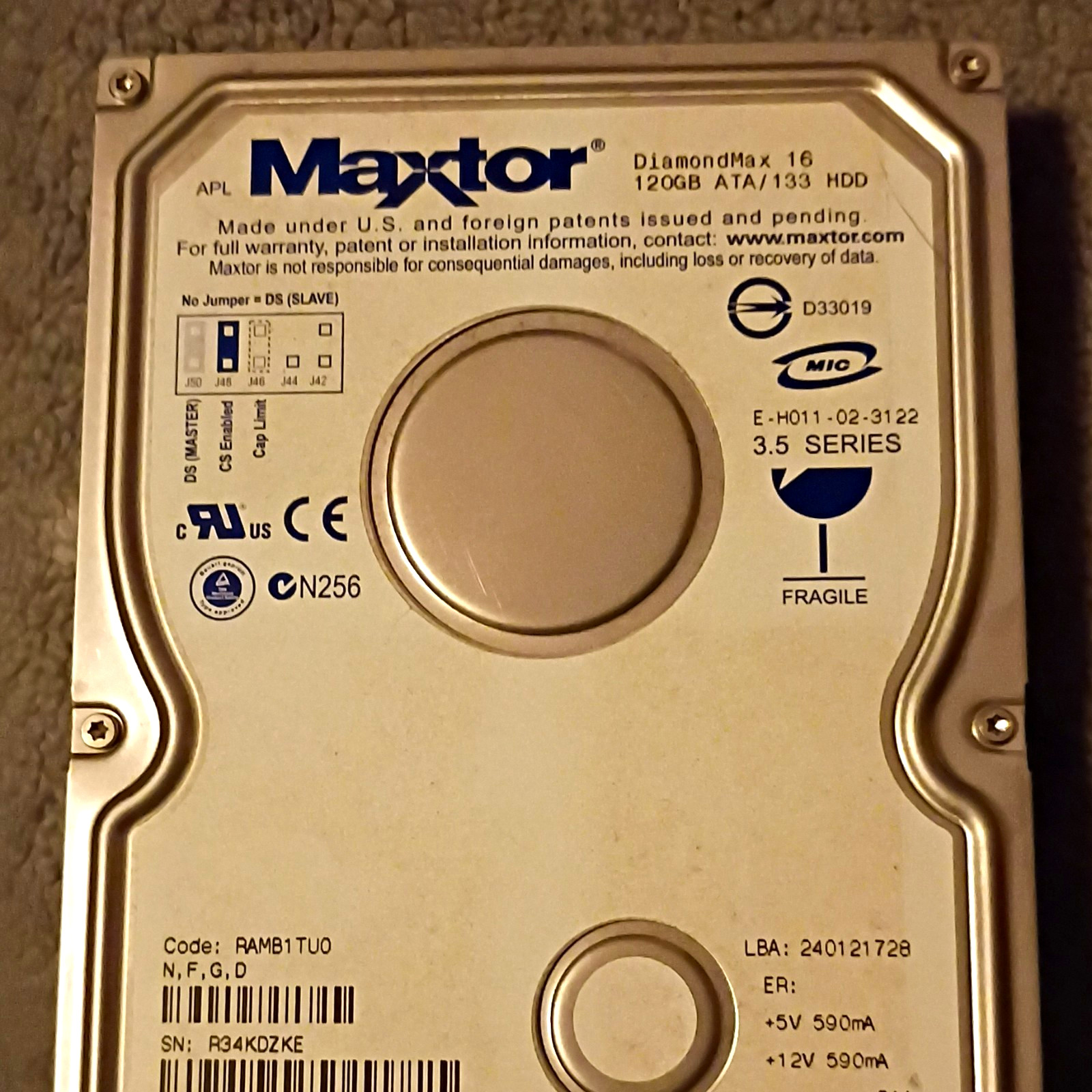Maxtor DiamondMax 16 120GB ATA/133 7200RPM 3.5" Internal Desktop HDD
