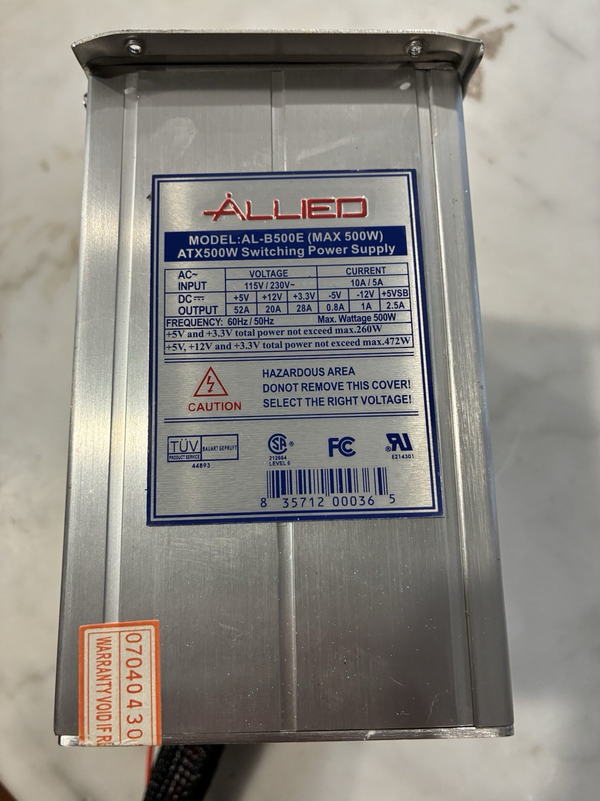 Allied 500W 20+4 Pin ATX Desktop PSU AL-B500E Blue LEDs