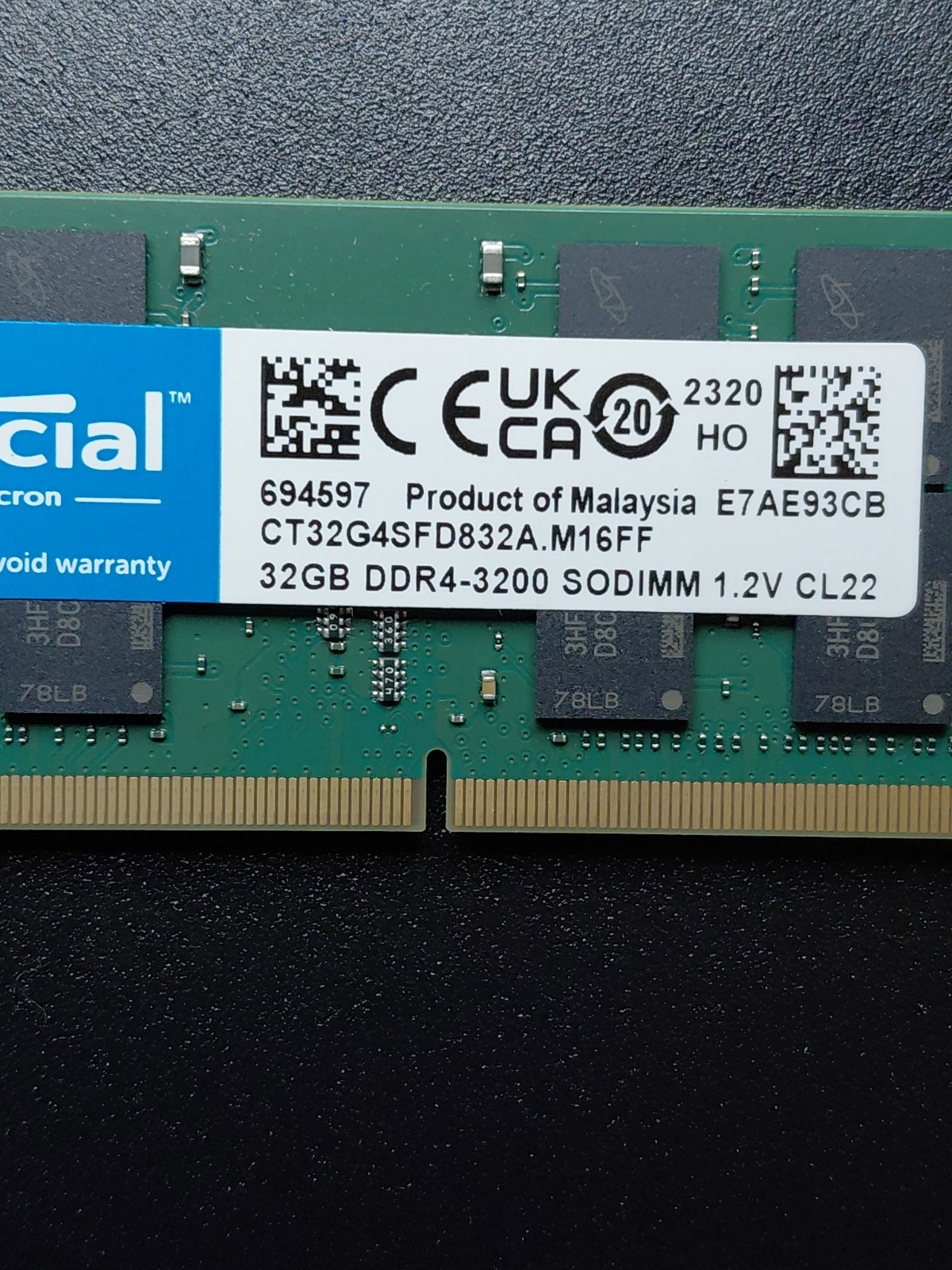 New Crucial 32GB DDR4 3200MHz PC4-25600 260-Pins SODIMM Memory Ram CT32G4SFD832A
