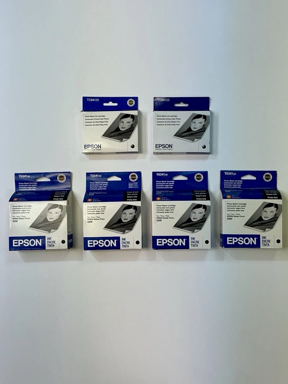 6 New Epson 2200 Photo Black Ink Cartridges