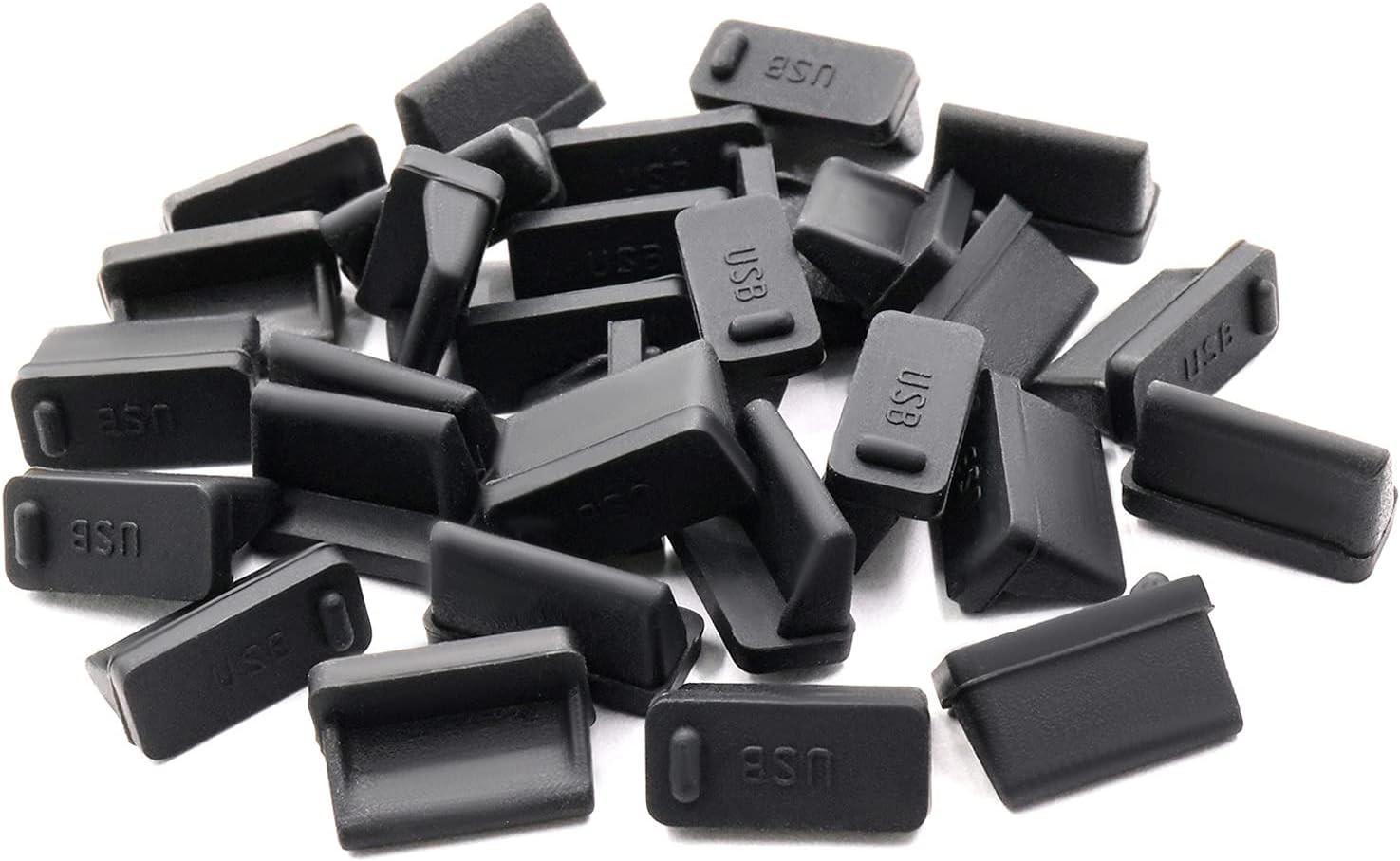 30 Silicone USB Port Covers Dust Protectors for Female End - Black