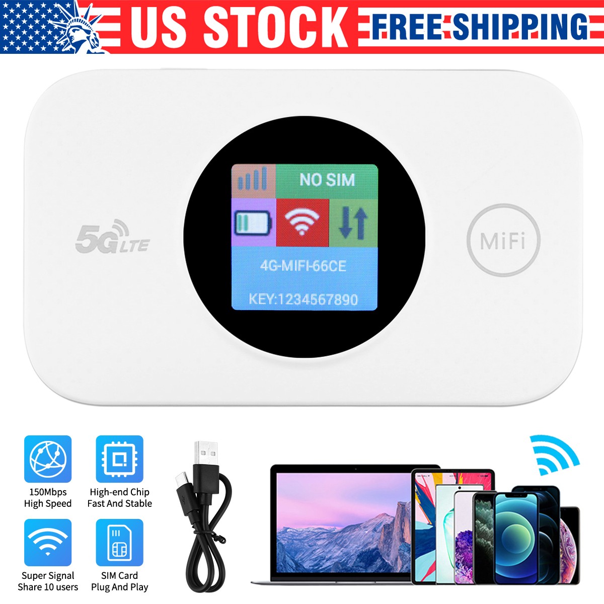 5G LTE Wireless WiFi Router Portable Mobile Broadband Unlocked LED Modem Hotspot