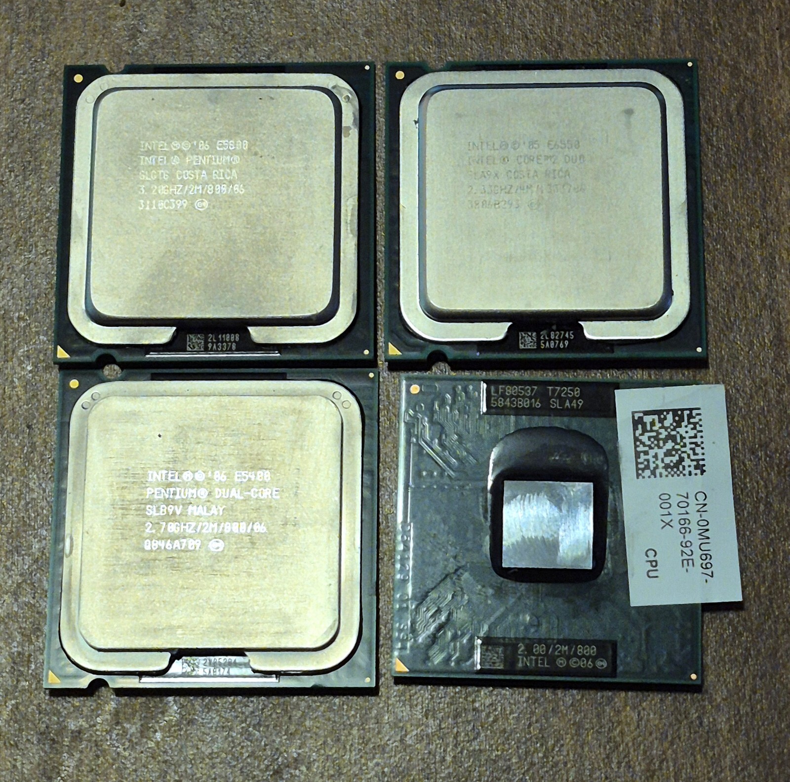 Lot of 4 Intel LGA775 CPUs – E5800, E5400, E6550, T7250 – Clean Working Pulls