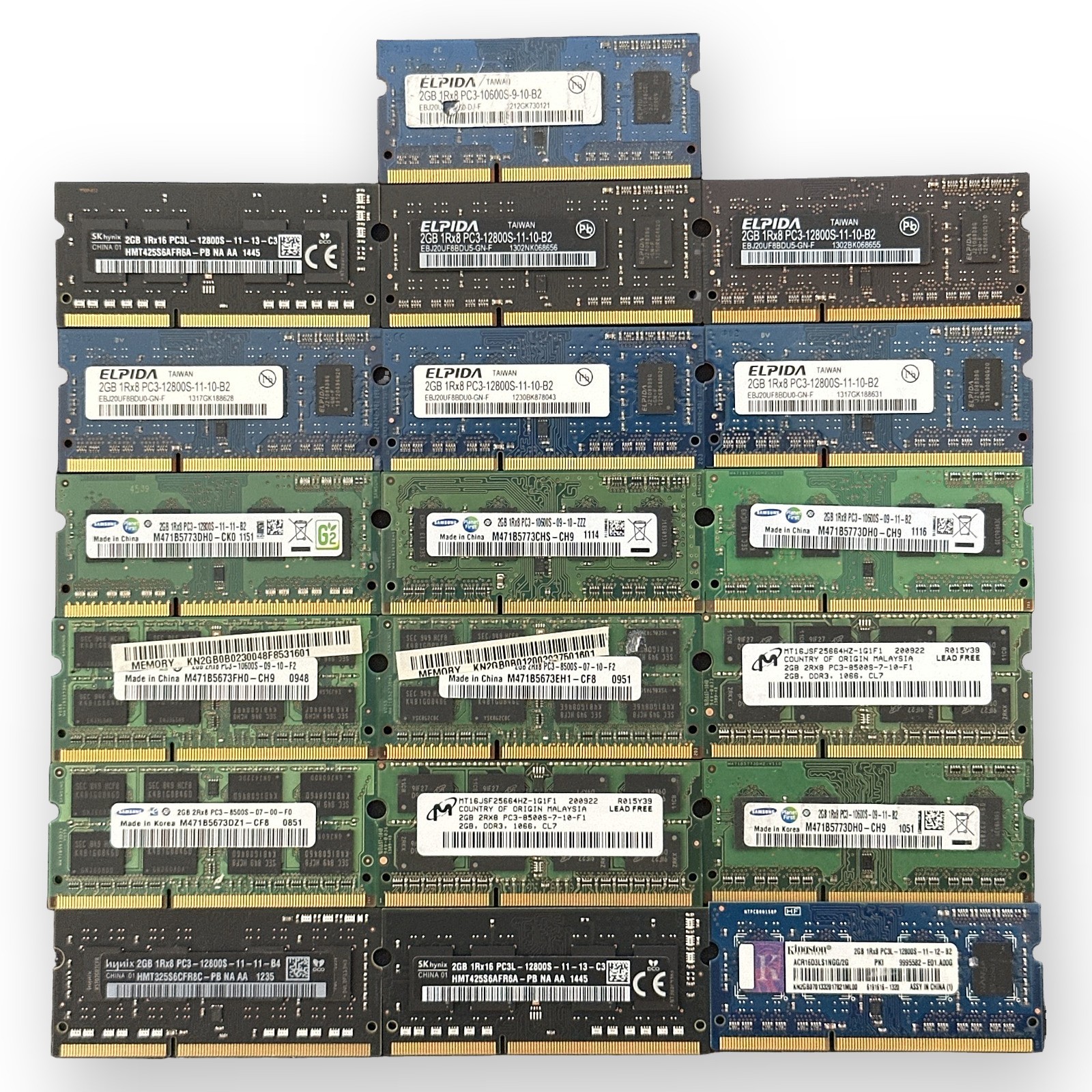 Lot of 19 2GB DDR3 Laptop RAM SODIMM 38GB Samsung Elpida Hynix Micron Kingston