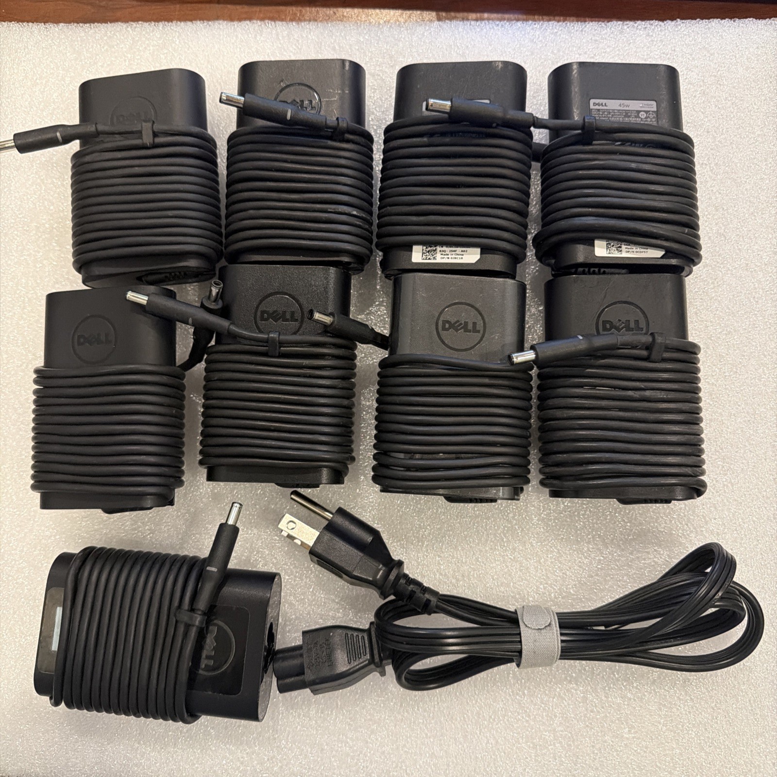 LOT OF 9 Genuine Dell 45W Laptop Small Tip 4.0mm Adapter Power Charger w/cable