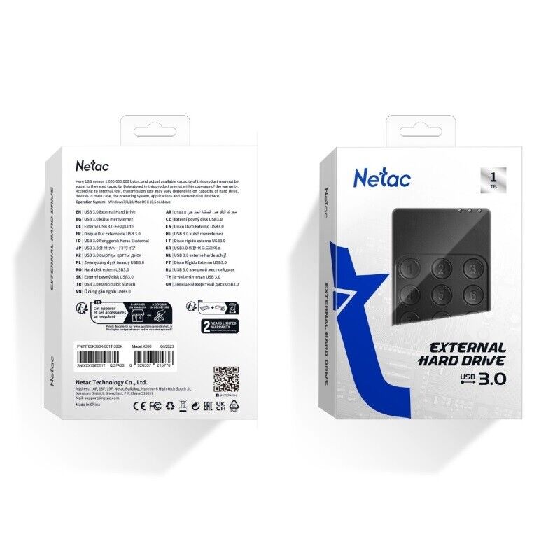 Netac K390 1TB 2TB External Portable Hard Drive HDD Independent Button Password 