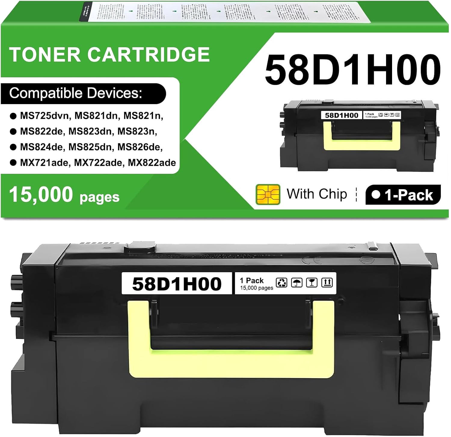 58D1H00 High Yield Black Toner Cartridge for Lexmark MS725–MS826 & MX721–MX826