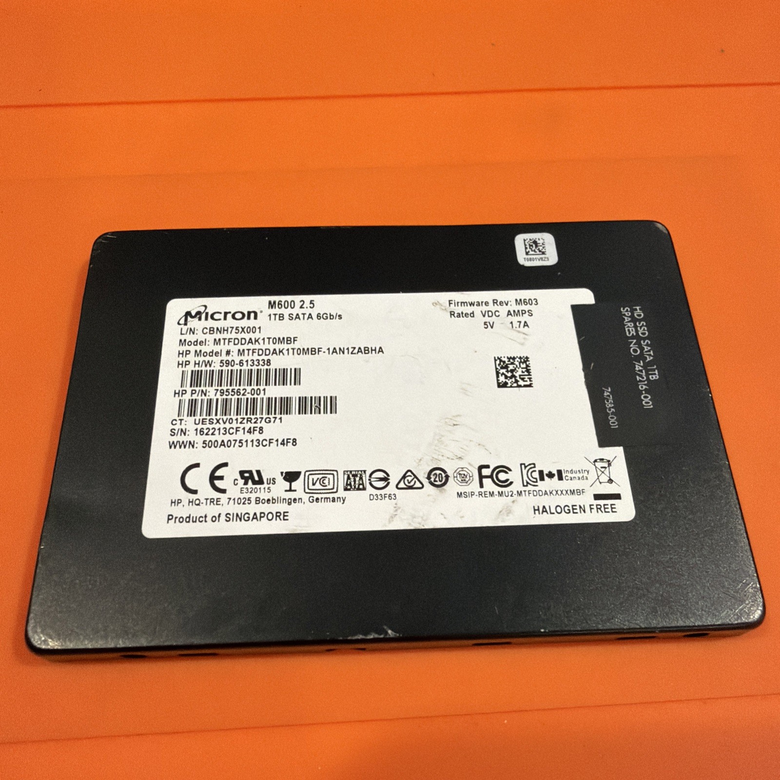 Micron M600 2.5” SSD Hard Drive 1tb Sata 6Gb/s MTFDDAK1T0MBF, 