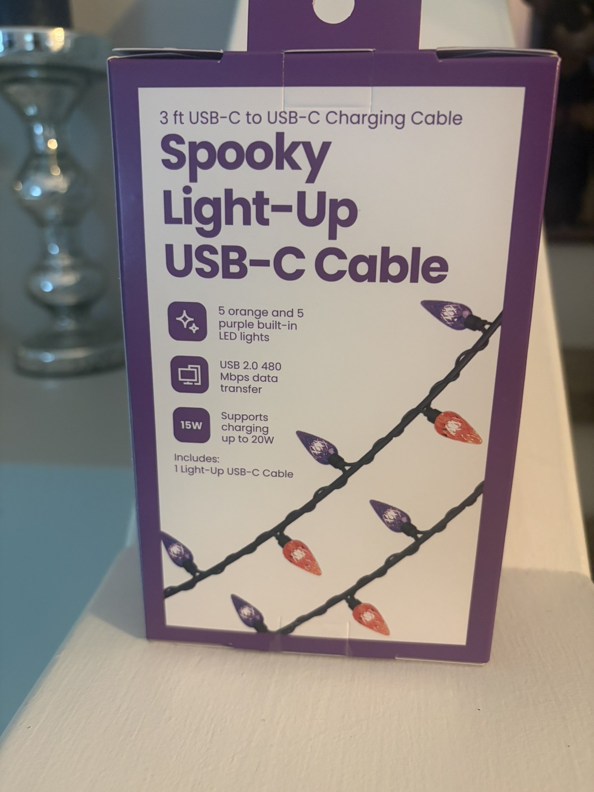 NEW-GEMS Light up USB-C Cable - Purple and Orange