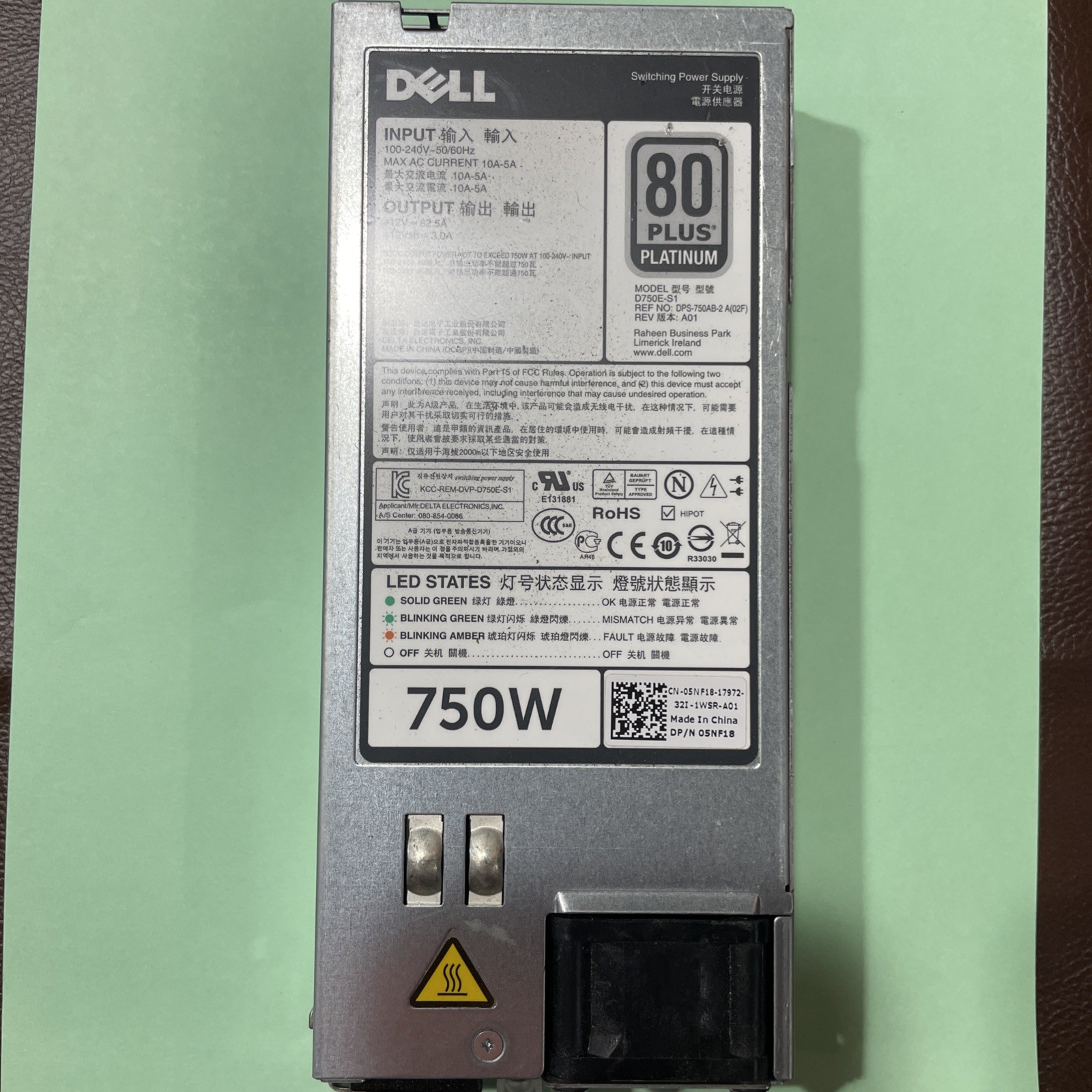 Dell D750E-S1 750W 80 Plus Platinum Switching Power Supply