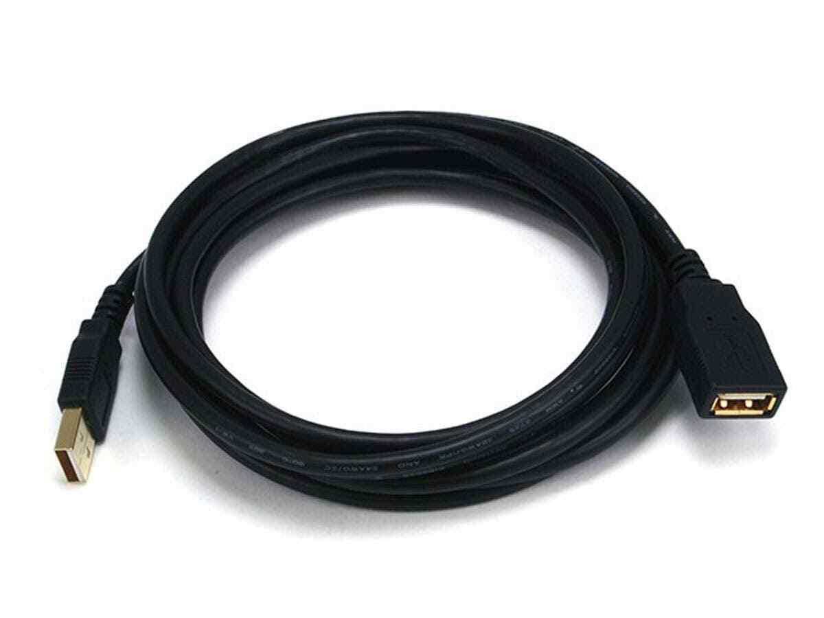 QTY 10 USB-A to USB-A Female 2.0 Extension Cable - 28/24AWG, Gold Plated Black 